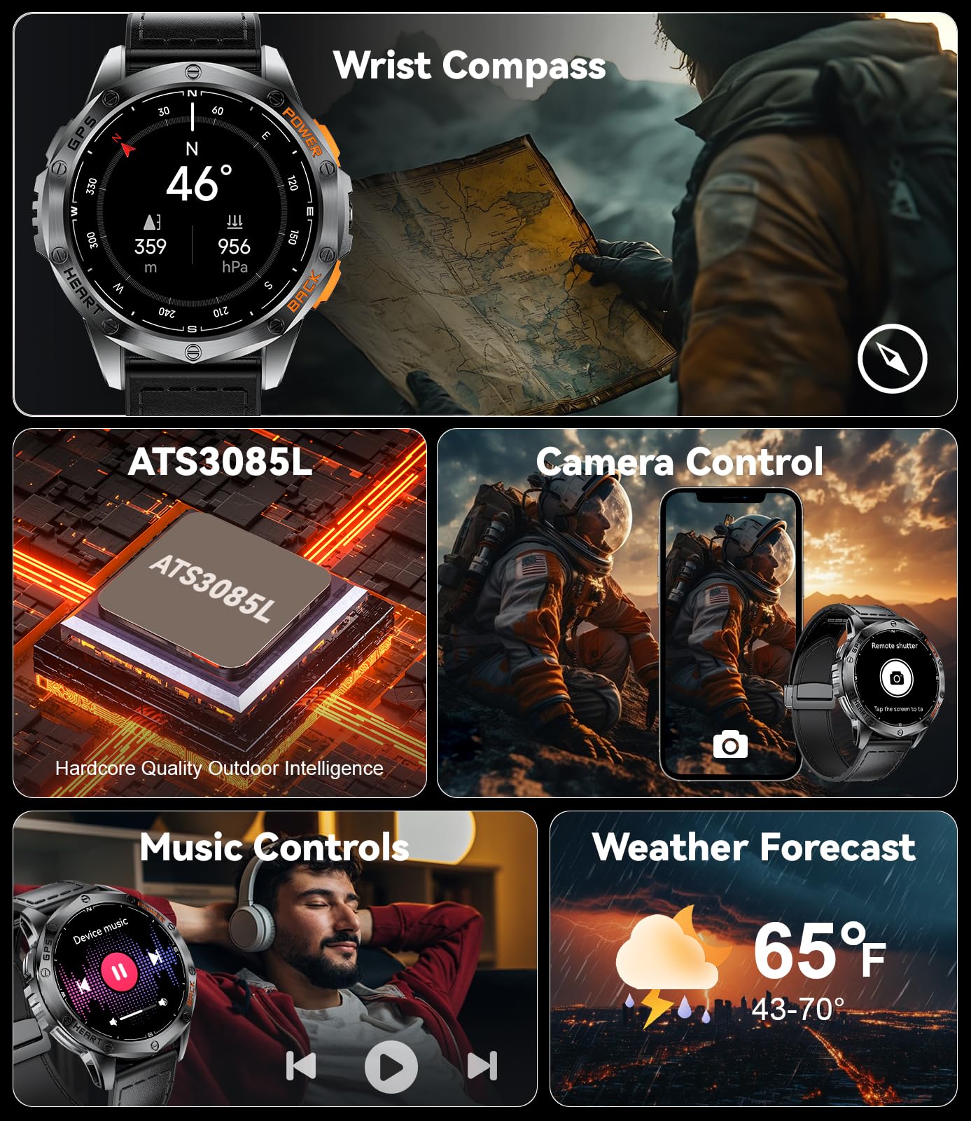 LIGE GPS Military Smart Watch for Men - Rugged Outdoor Sports Watch with LED Flashlight, Compass, 45-Day Battery & IP68 Waterproof - 1.43
