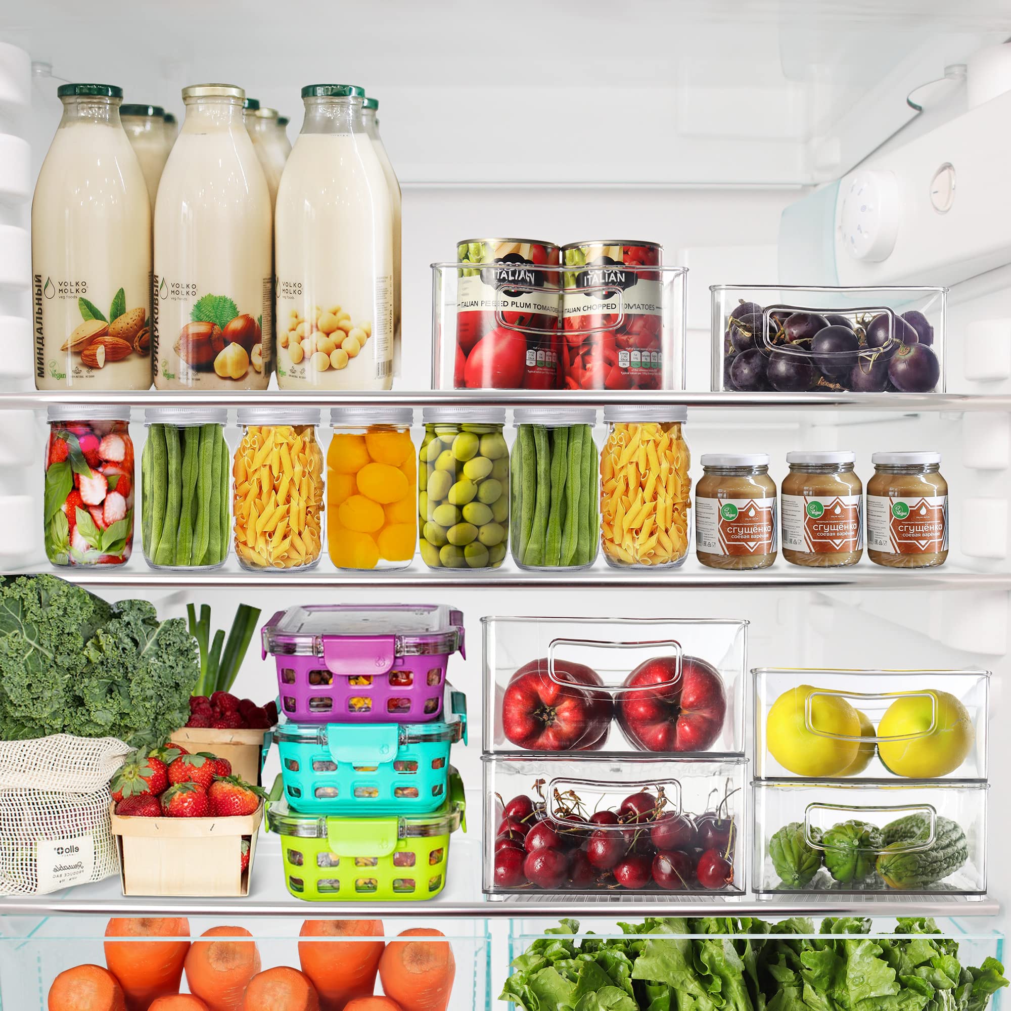 8-Pack Stackable Refrigerator Organizers - BPA-Free Fridge Storage Containers for Fruits, Vegetables & Snacks | Space-Saving Kitchen Organization for Fresh Food Storage