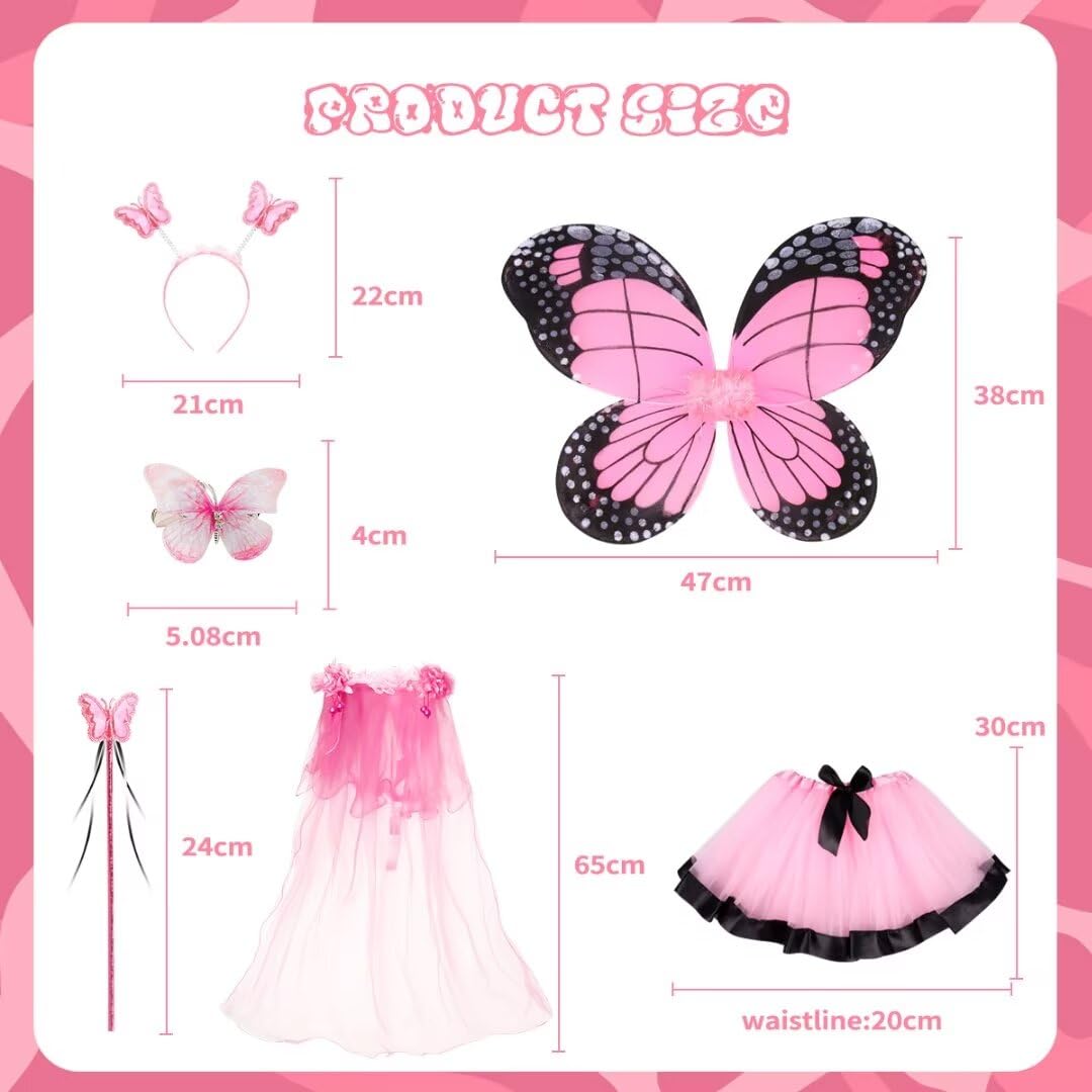 WILDPARTY Fairy Costume Set for Kids Age 3-8 - Butterfly Wings, Tutu Dress, Hair Clips, Magic Wand & Accessories - Perfect for Halloween, Dress-Up Parties & Fantasy Play