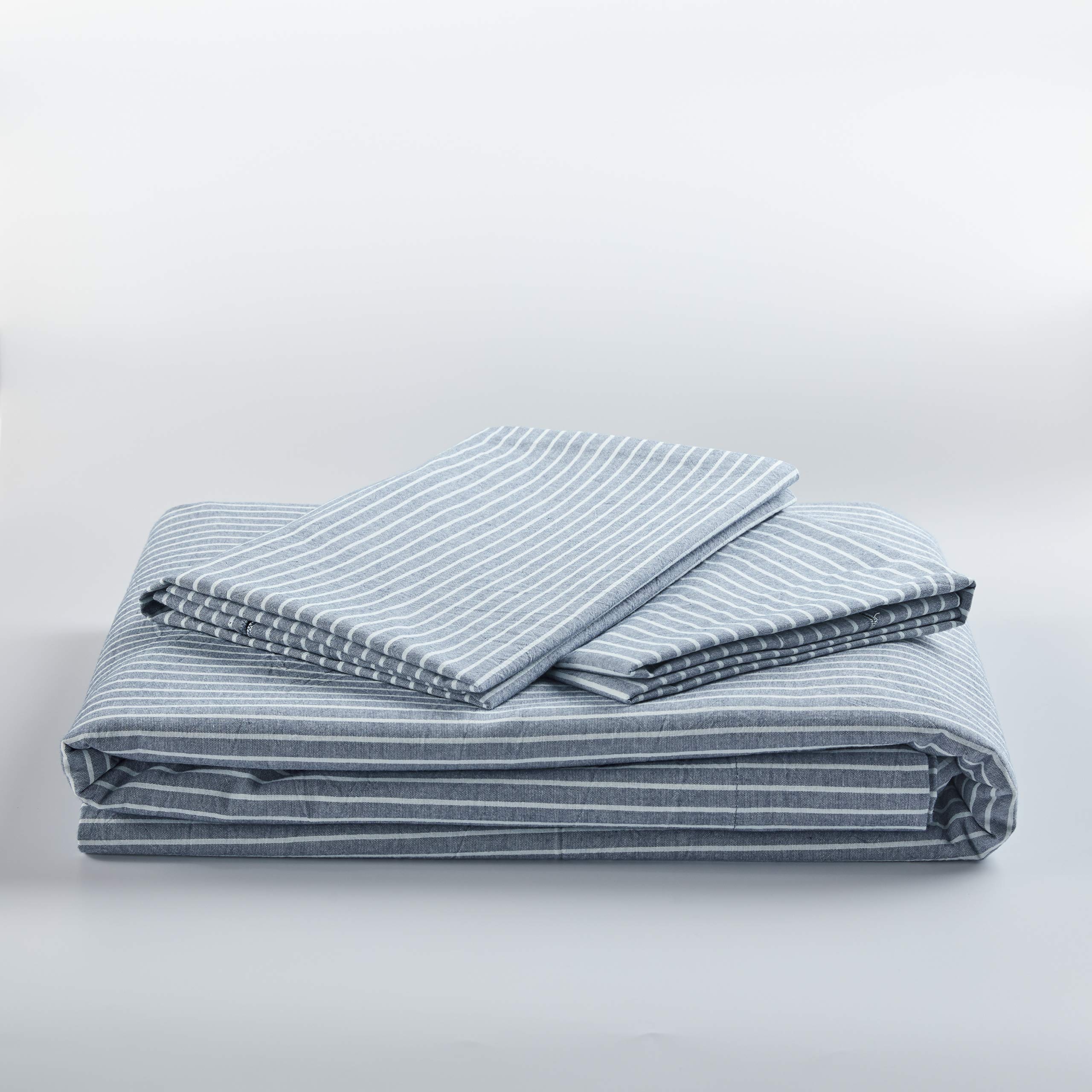 JELLYMONI 100% Washed Cotton Duvet Cover Set - Twin Size Blue & White Striped Bedding | 3-Piece Soft Button Closure Set | Perfect for Guest Rooms, Dorms & Coastal Decor