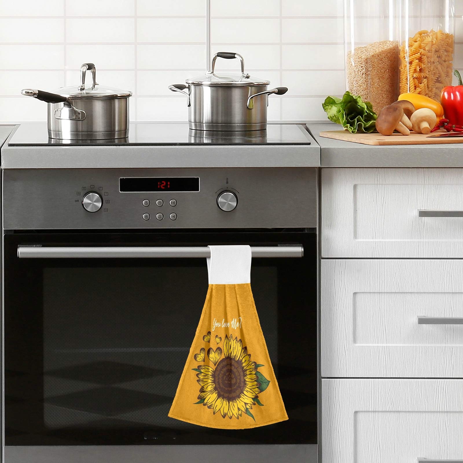 2 Pack Sunflower Microfiber Kitchen Towels with Hanging Loop - Soft Absorbent Hand Towels for Bathroom, Kitchen & Powder Room - Rustic Floral Decor with Valentine Quotes - Perfect for Spring Decor, Dish Drying & Oven Use
