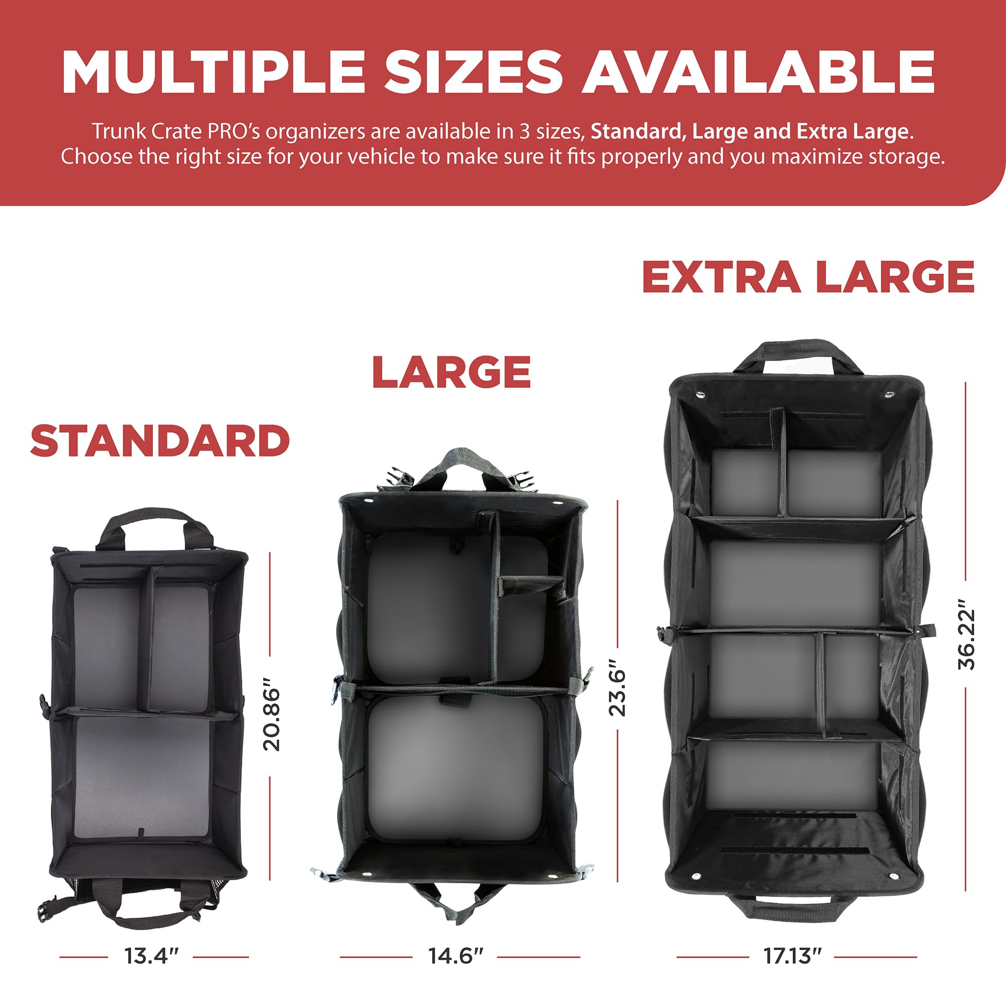 TRUNKCRATEPRO Large Capacity Car Storage Organizer - Premium Adjustable Compartments for SUV, Truck & Car | Collapsible Gray Trunk Organizer | Perfect for Road Trips, Groceries & Sports Gear Storage