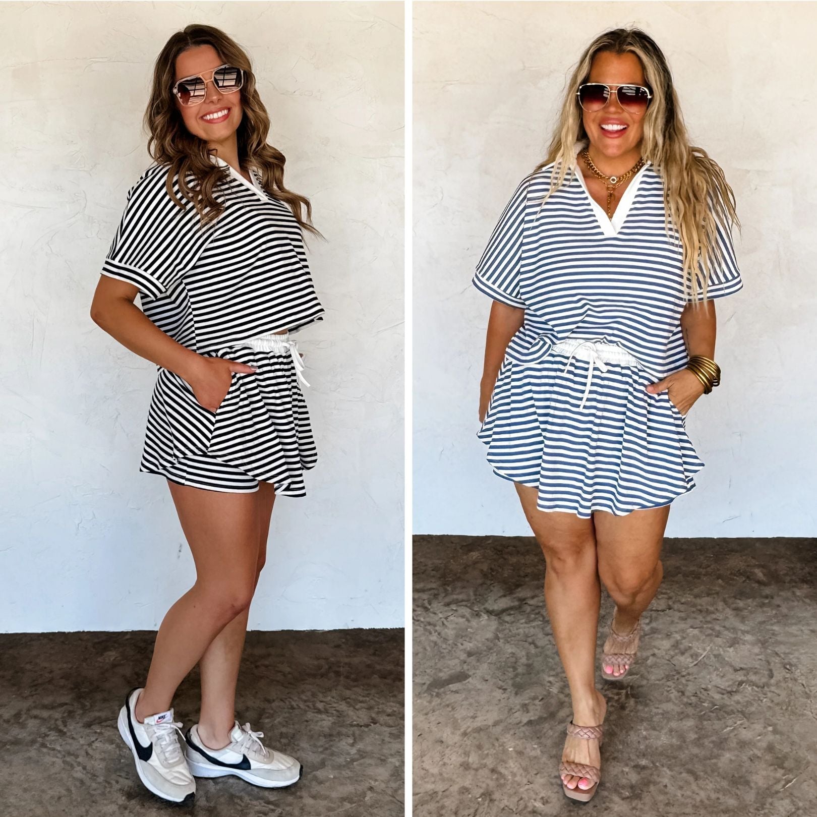 PREORDER: Stylish Harbor Stripe Skort Set - Navy & White - Perfect for Golf, Tennis & Summer Outings