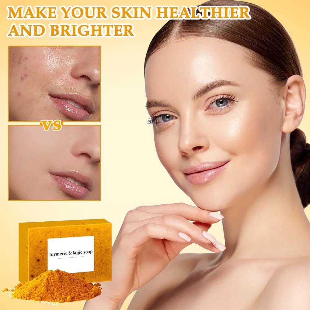 Organic Lemon Turmeric Kojic Acid Soap Bar - Natural Handmade Face & Body Cleanser for Brightening, Acne Treatment & Skin Lightening - Exfoliating Glow Soap for Men & Women (2 Pack) - Perfect for Daily Skincare Routine & Dark Spot Removal