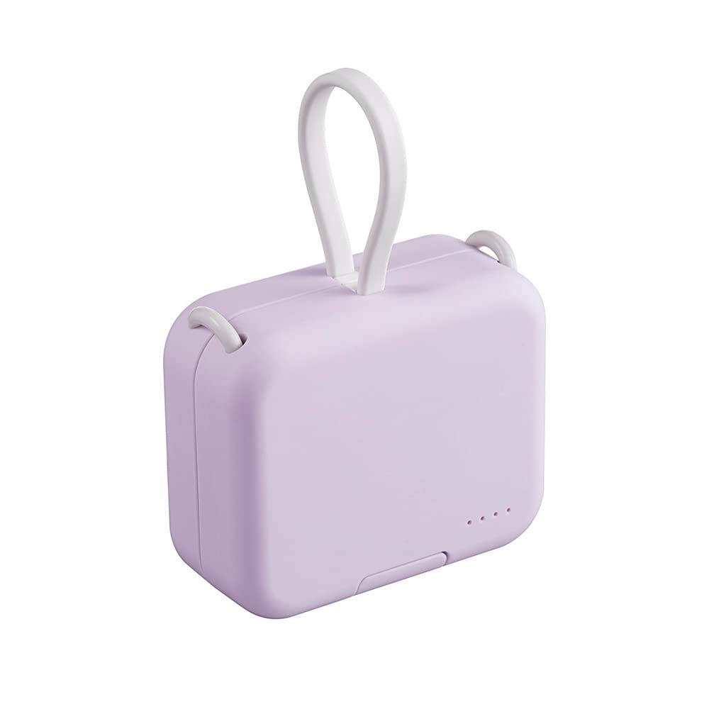 Portable Charger 4000mAh - Mini Power Bank with Built-in USB C Cable, Fast Charging External Battery Pack for iPhone 15/14/13, Samsung Galaxy S23/S22, Google Pixel 7/6 - Ultra Compact & Lightweight - Purple (Perfect for Travel, Camping, and Emergency Power Backup)