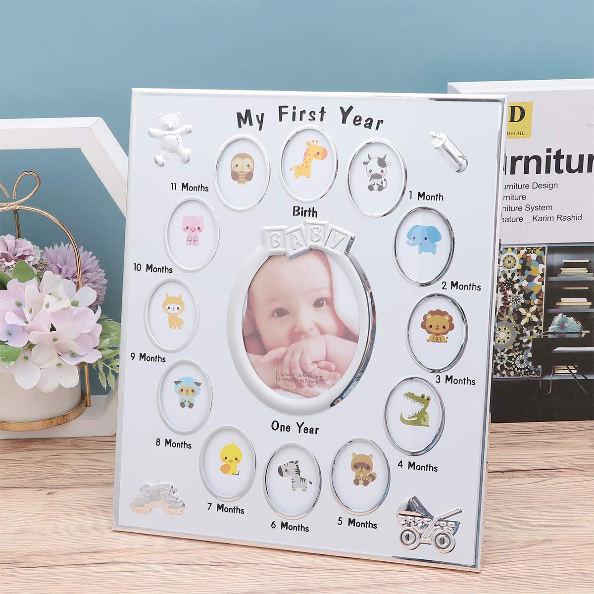First Year Photo Frame | Newborn Picture Frame | Baby Keepsake Frame for 12 Months Memories | Perfect for Baby Showers, New Moms & Nursery Decor | Capture Milestones from Birth to First Birthday