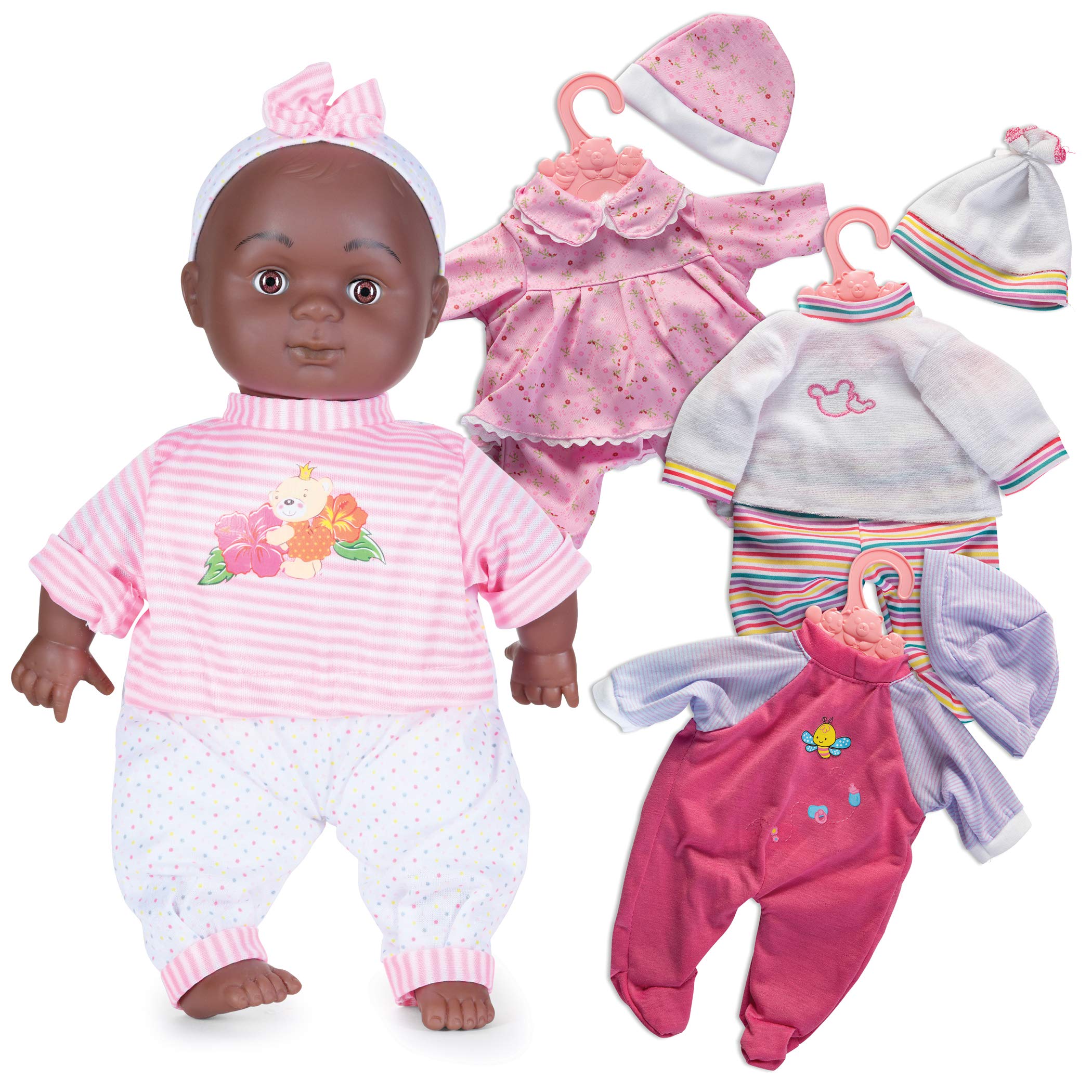 Prextex 12-Piece African American Baby Doll Set - 14-Inch Black Baby Doll with Cute Dress & Accessories | Soft Play Doll Toy for Toddlers & Girls | Perfect Gift for Birthdays, Pretend Play & Role-Playing Scenes