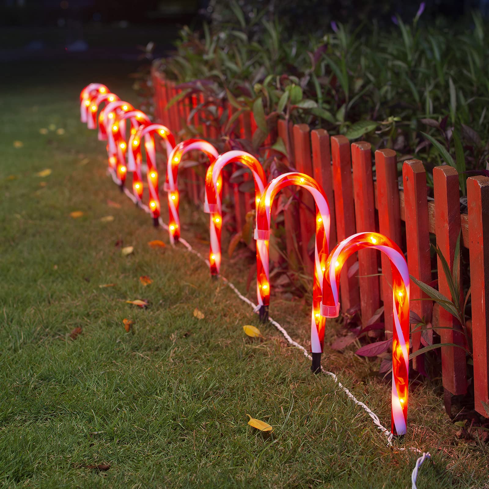 10 Inch Candy Cane Lights - Set of 10 Outdoor Christmas Pathway Decorations with LED Lights | Waterproof Holiday Yard Decor for Driveway, Garden & Front Porch