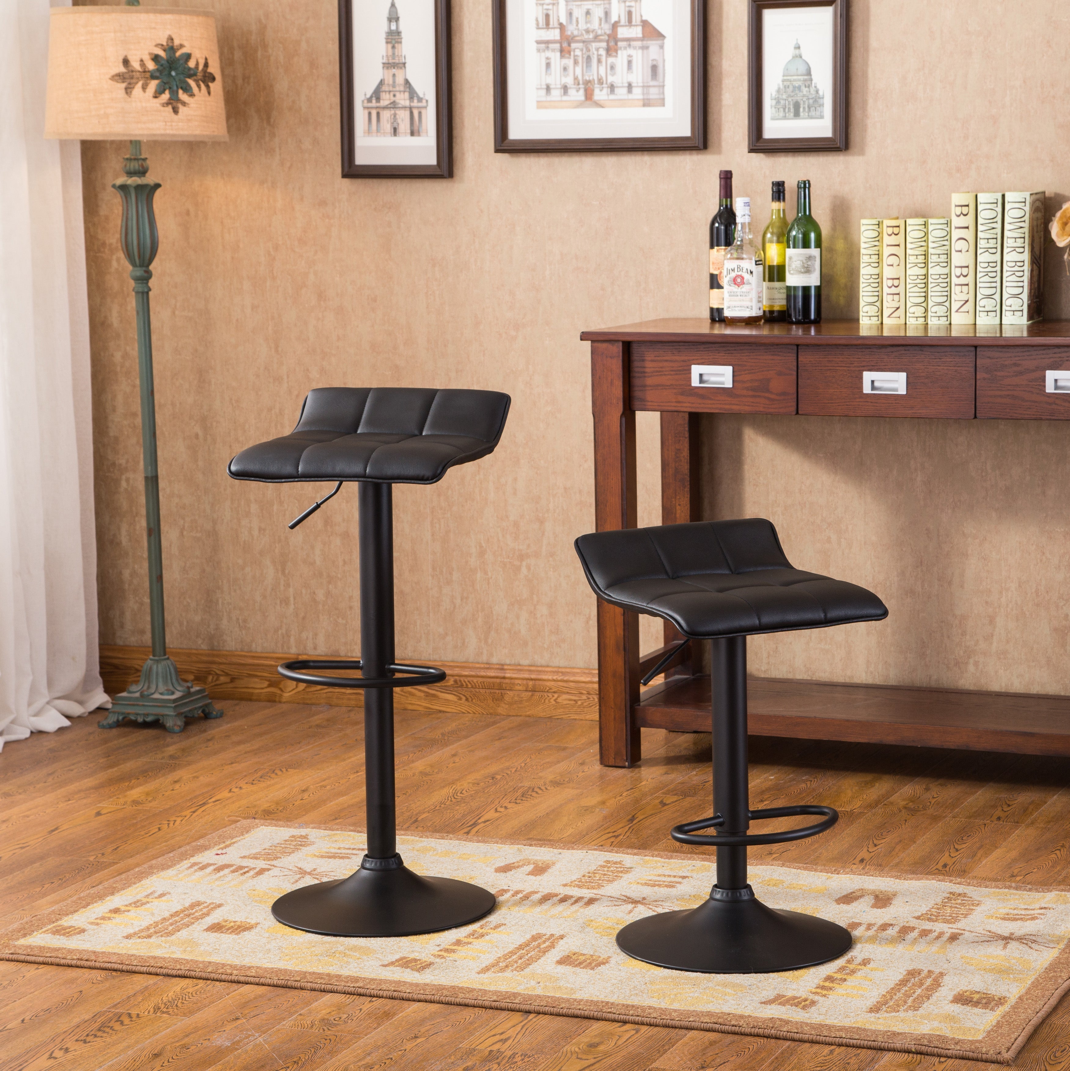 Roundhill Furniture Belham Black Round Adjustable Height 3-Piece Bar Table Set with Metal Base - Perfect for Home Bar, Kitchen Island, and Outdoor Patio Dining