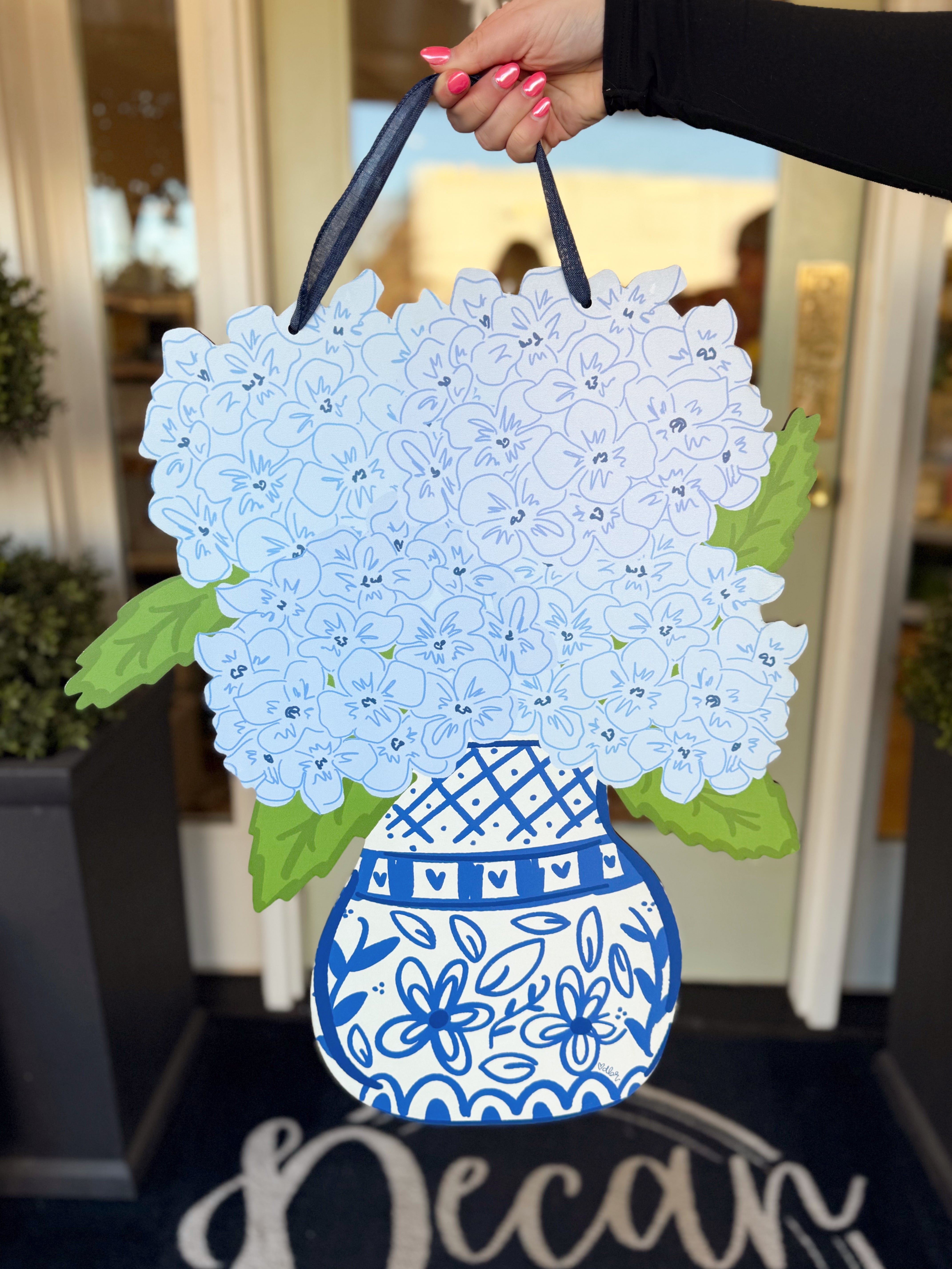 Blue Hydrangea Floral Wreath Door Hanger - Elegant Front Door Decor for Spring & Summer Home Decorations | Perfect for Housewarming, Wedding, and Seasonal Front Porch Decor