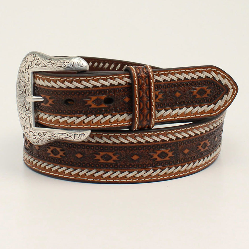 Ariat Men's Southwestern Buck Stitch Belt - Genuine Leather Western Belt for Cowboy Boots & Jeans | Perfect for Rodeo, Ranch Work & Casual Wear
