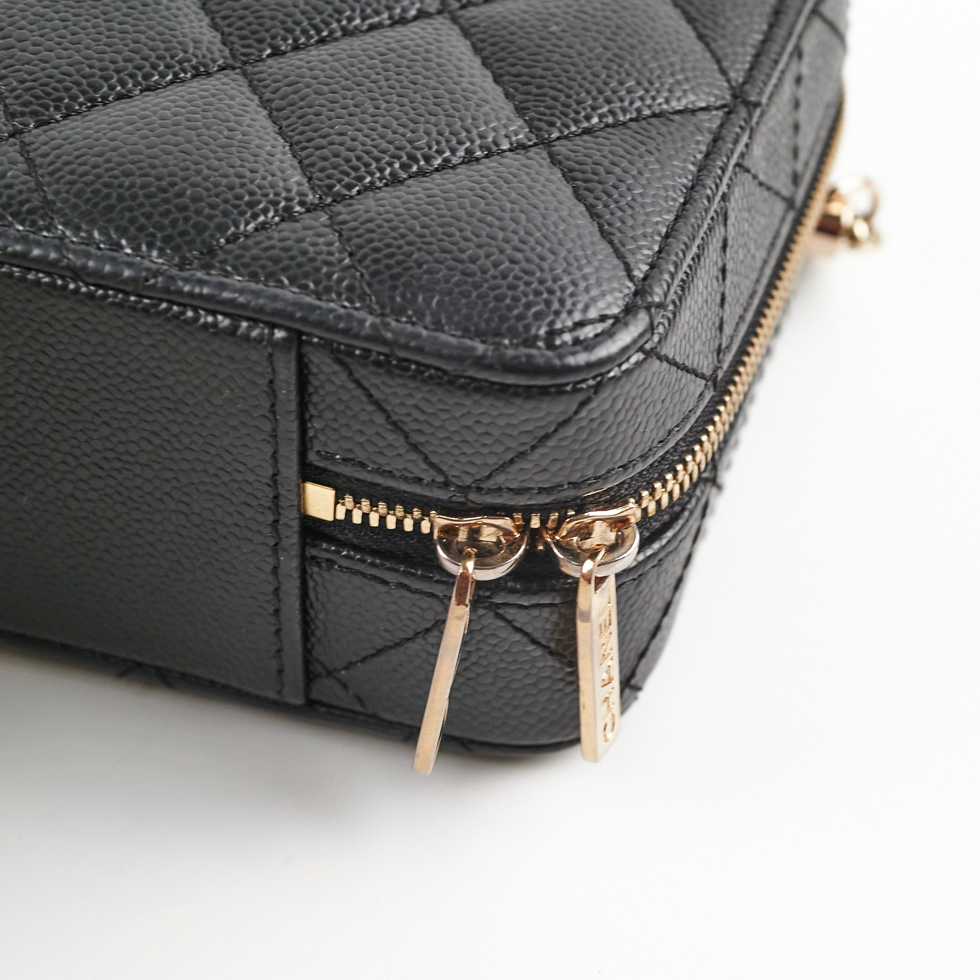 Authentic Chanel Caviar Vanity Bag with Top Handle - Microchipped Black Leather - Perfect for Evening Events & Luxury Travel Accessories