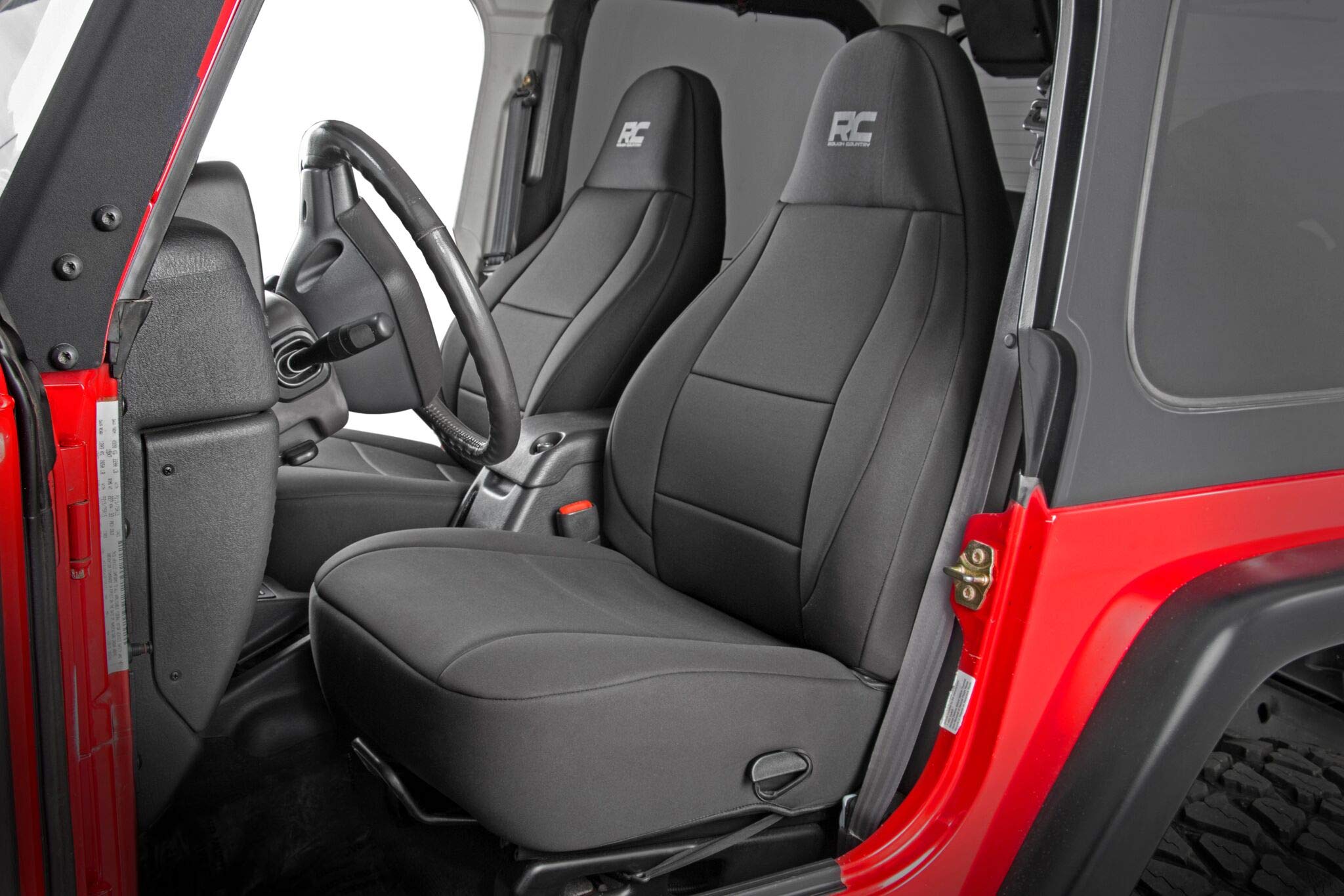 Rough Country Neoprene Seat Covers for Jeep Wrangler TJ (2003-2006) & Unlimited (2004-2006) - Waterproof, UV Resistant, Foam Padded Front & Rear Seat Protectors - Perfect for Off-Roading, Camping & Outdoor Adventures