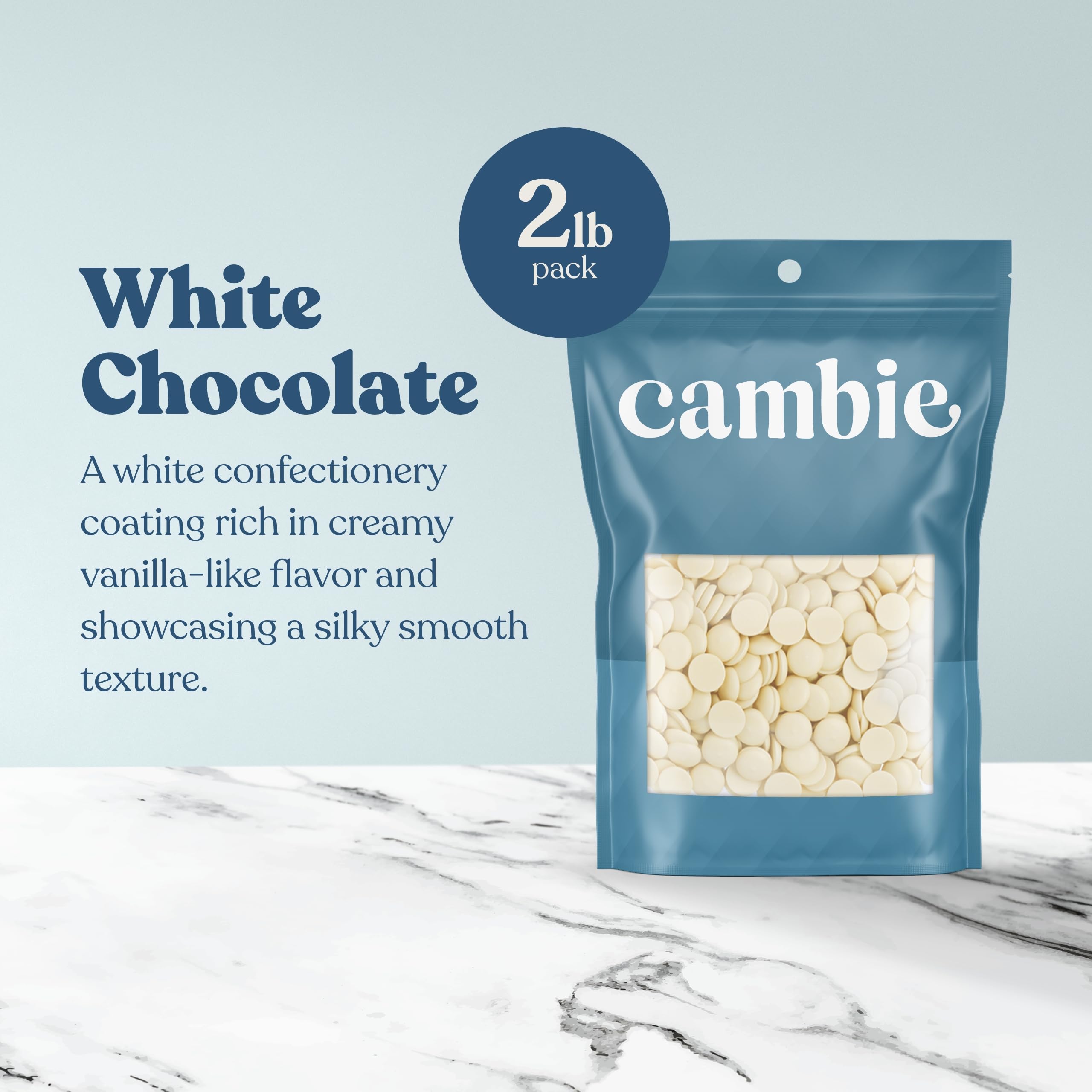 Premium White Chocolate Melting Wafers for Baking & Candy Making - 2lb Bulk Pack for Dipping, Decorating, Desserts, Cakes & Cookies - Cambie Smooth Melting Chocolate for Professional & Home Bakers