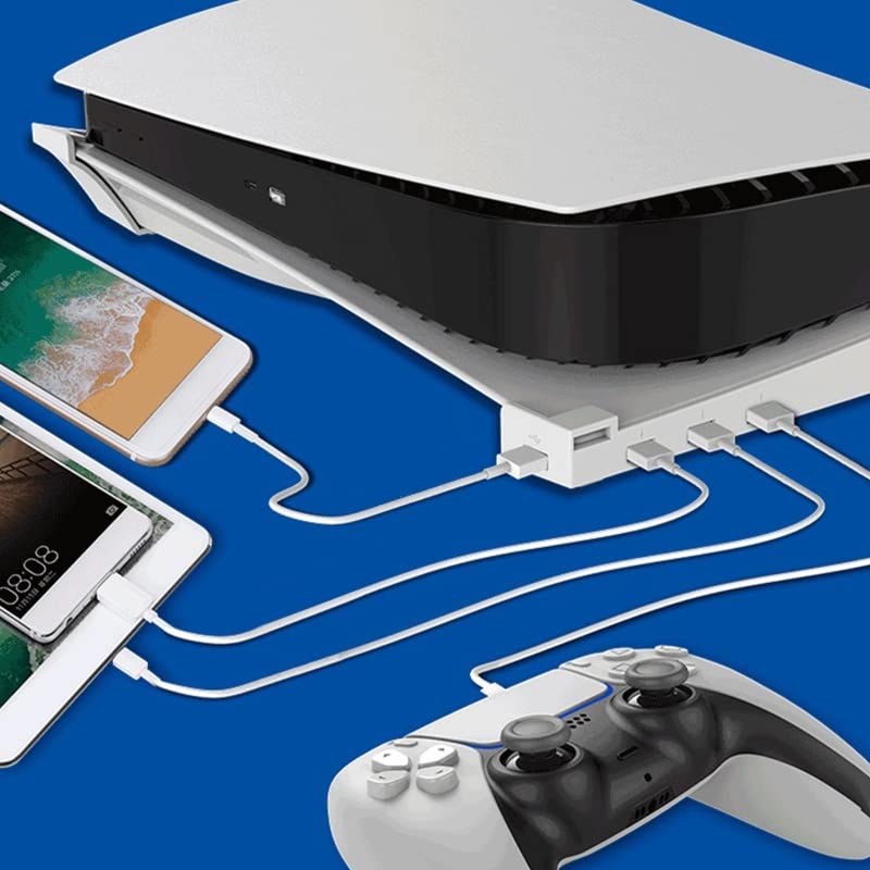 Palumma PS5 Console Horizontal Stand with 4 USB Ports - Compatible with PS5 Disc & Digital Edition - Durable Support Base for Gaming Setup - Perfect for Living Room, Bedroom & Game Room Organization