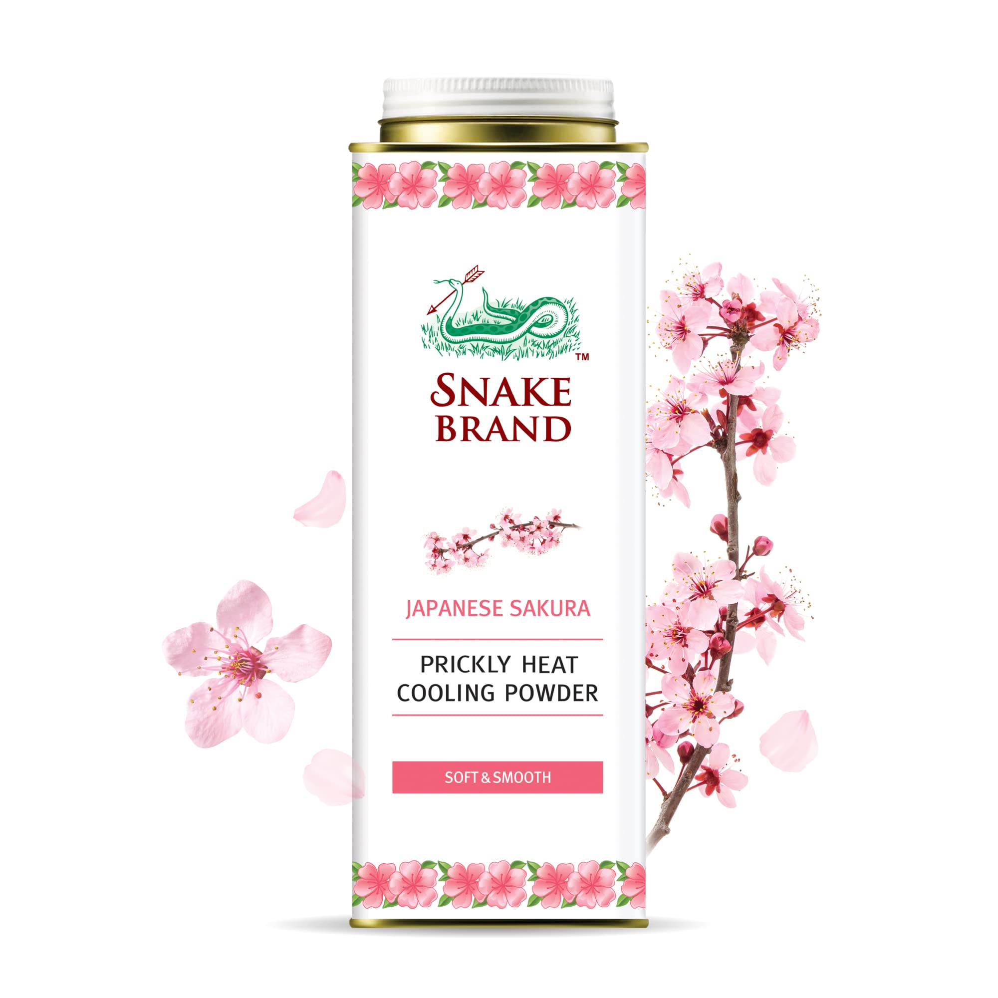 Snake Brand Prickly Heat Cooling Talcum Powder - 280g Japanese Sakura Scent for Heat Rash & Skin Irritation Relief | Ideal for Summer, Gym & Outdoor Activities
