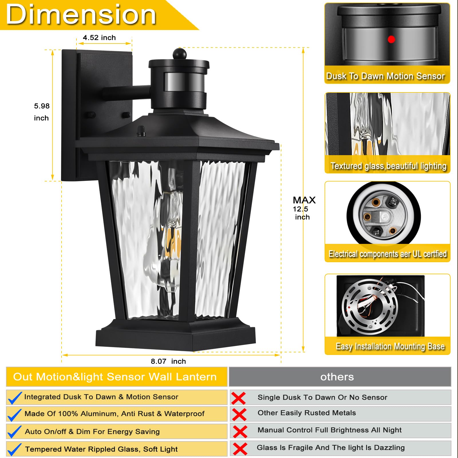 Dusk to Dawn Outdoor Light - Waterproof Wall Mounted Exterior Lantern for Front Door, Porch & Patio - Perfect for Home Security and Nighttime Illumination