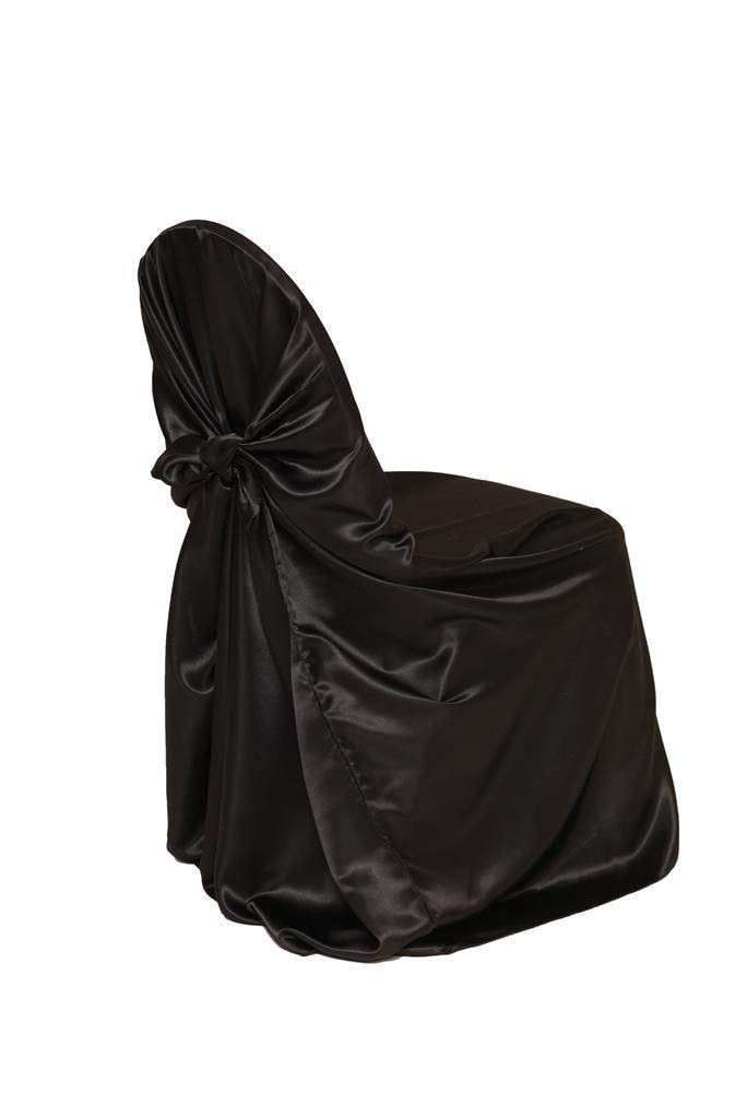 Elegant Satin Self-Tie Universal Chair Covers - Black Wedding & Event Chair Slipcovers - Perfect for Banquets, Parties, and Home Decor