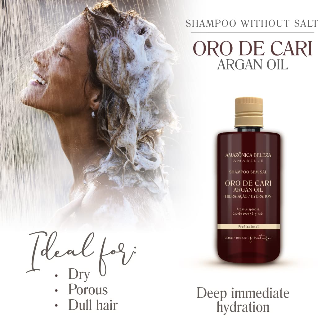Oro de Cari Shampoo and Conditioner Set with 100% Pure Argan Oil - Hair Repair, Strengthening & Hydration Treatment (10oz Shampoo & Conditioner + 2oz Argan Oil) for Damaged, Dry & Frizzy Hair - Salon Quality Hair Care at Home