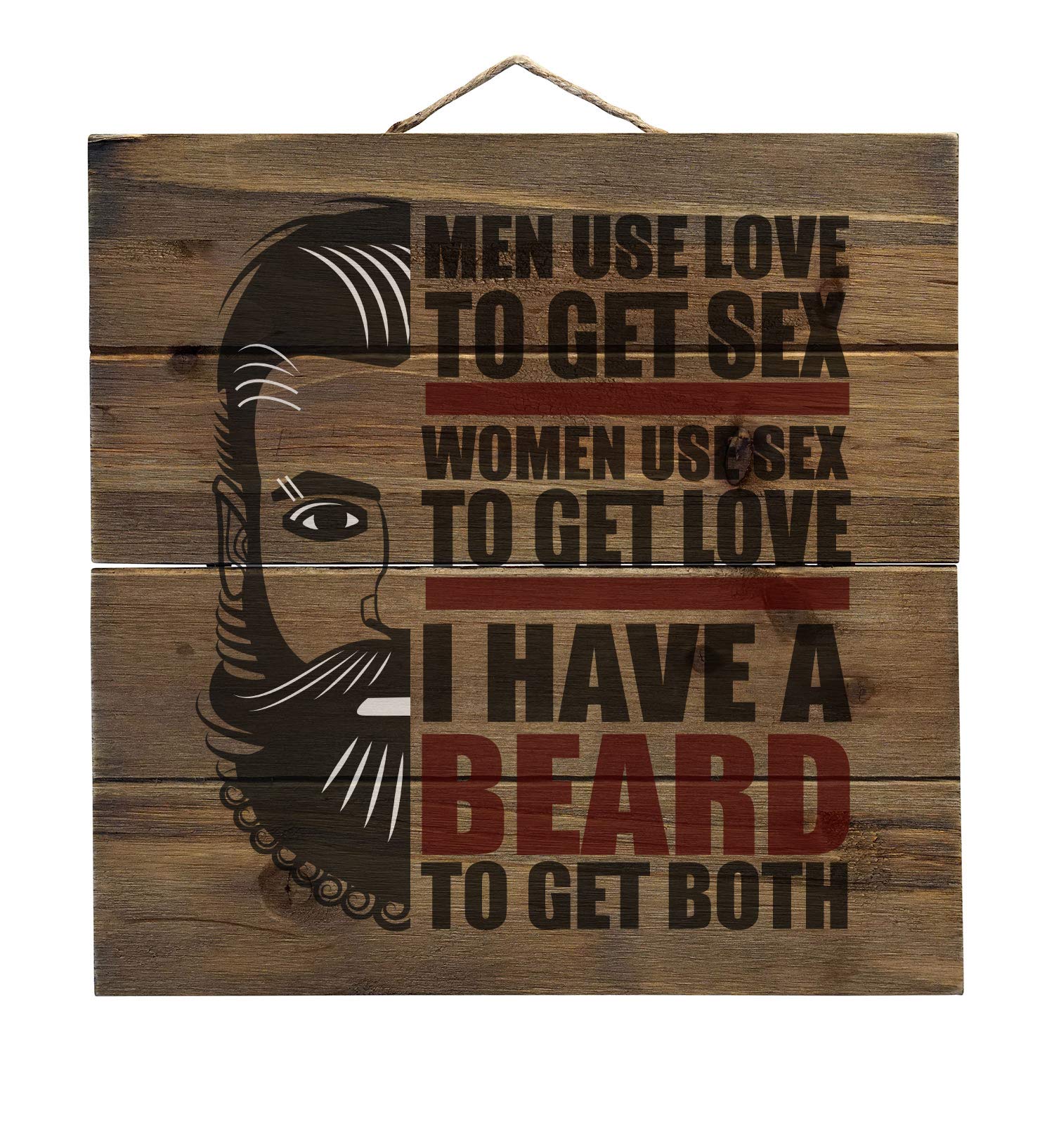 DistinctInk 'I Have a Beard to Get Love & Sex' Wooden Wall Art - Rustic Faux Pallet Decor for Man Cave, Living Room & Office