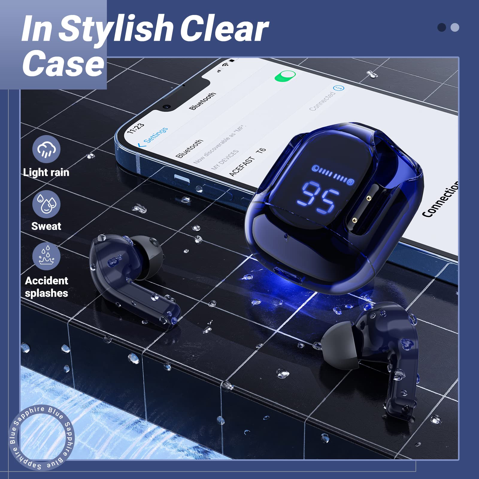 ACEFAST Wireless Bluetooth Earbuds with ENC Noise Cancellation, HiFi Stereo Sound, Touch Control & LED Digital Display - Perfect for Gym, Running, Travel and Work Calls