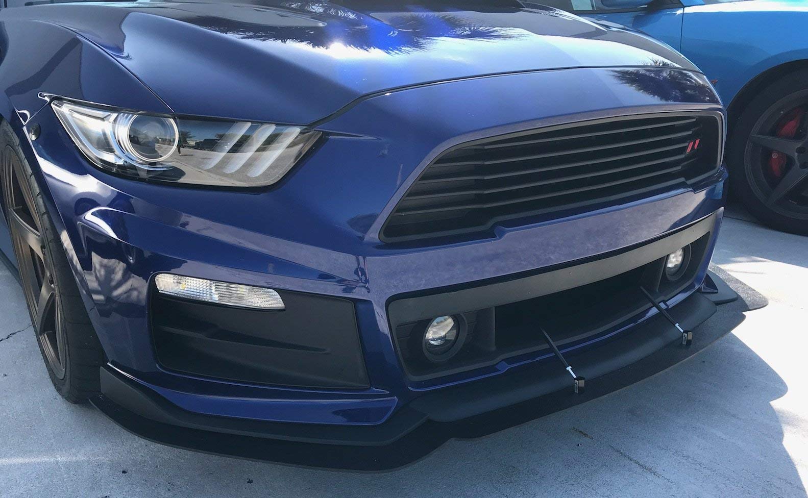 2015-2017 Mustang Front Chin Splitter with 2 Support Rods - Compatible with Roush Bumpers | Aggressive Styling & Enhanced Aerodynamics for Street & Track Performance