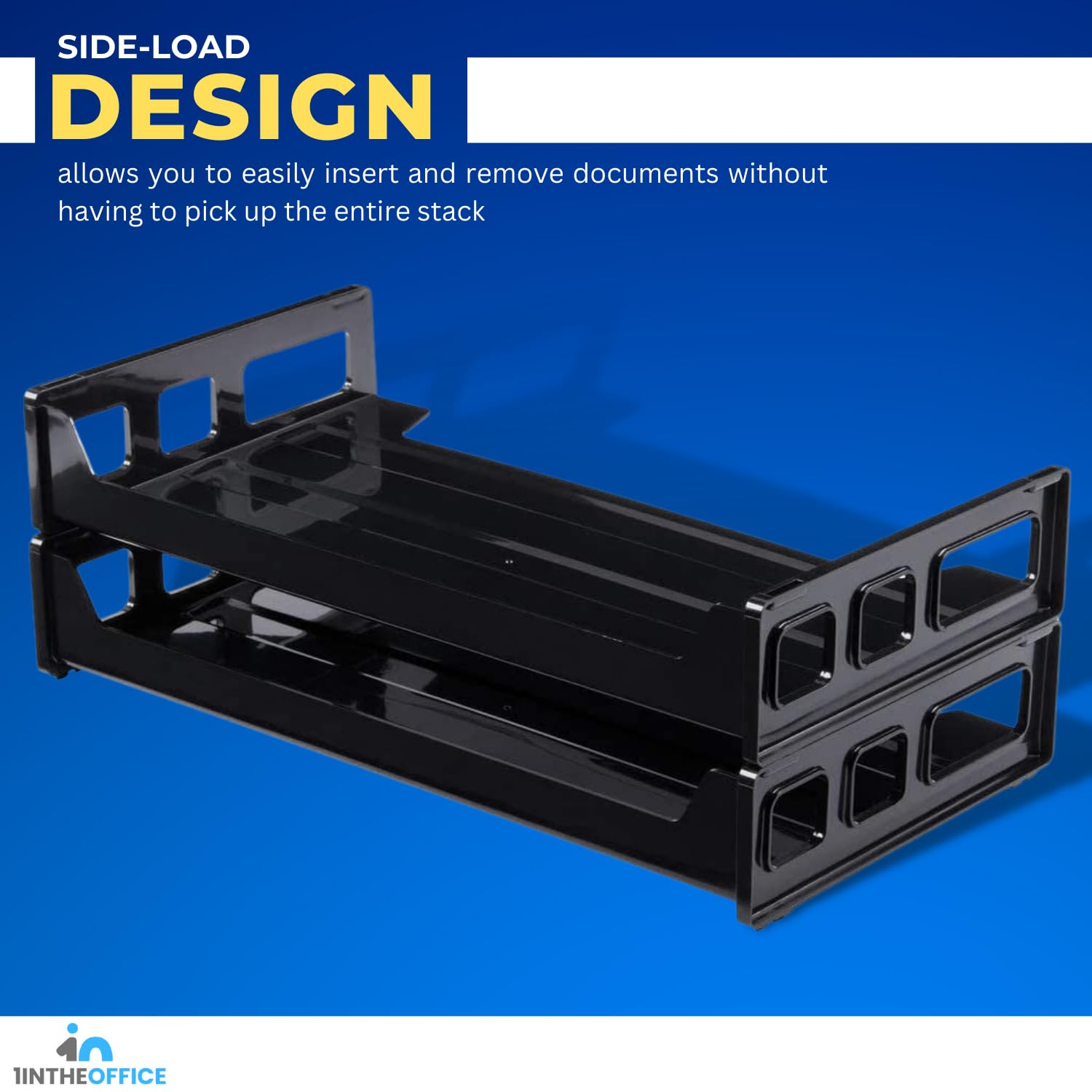 1InTheOffice Stackable 2-Tier Black Desk Organizer Tray - Letter Size Side Load Paper Tray for Office, Home & School - Perfect for Organizing Files, Documents & Mail