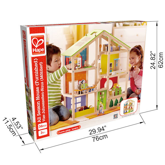 Hape All Season Wooden Dollhouse with Furniture - Pretend Play Toy for Kids, Perfect for Indoor & Outdoor Imaginative Play