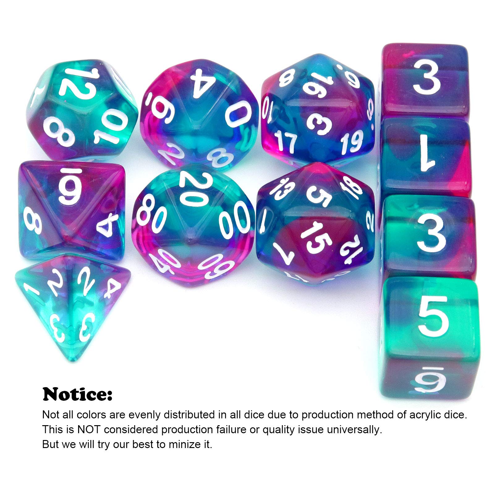 Haxtec 11-Piece DND Dice Set with Extra D6 & D20 - Translucent Purple & Teal Polyhedral Dice for Dungeons & Dragons 5e, RPG Tabletop Games, Gifts & Collectibles - Perfect for Adventurers & Fantasy Roleplaying