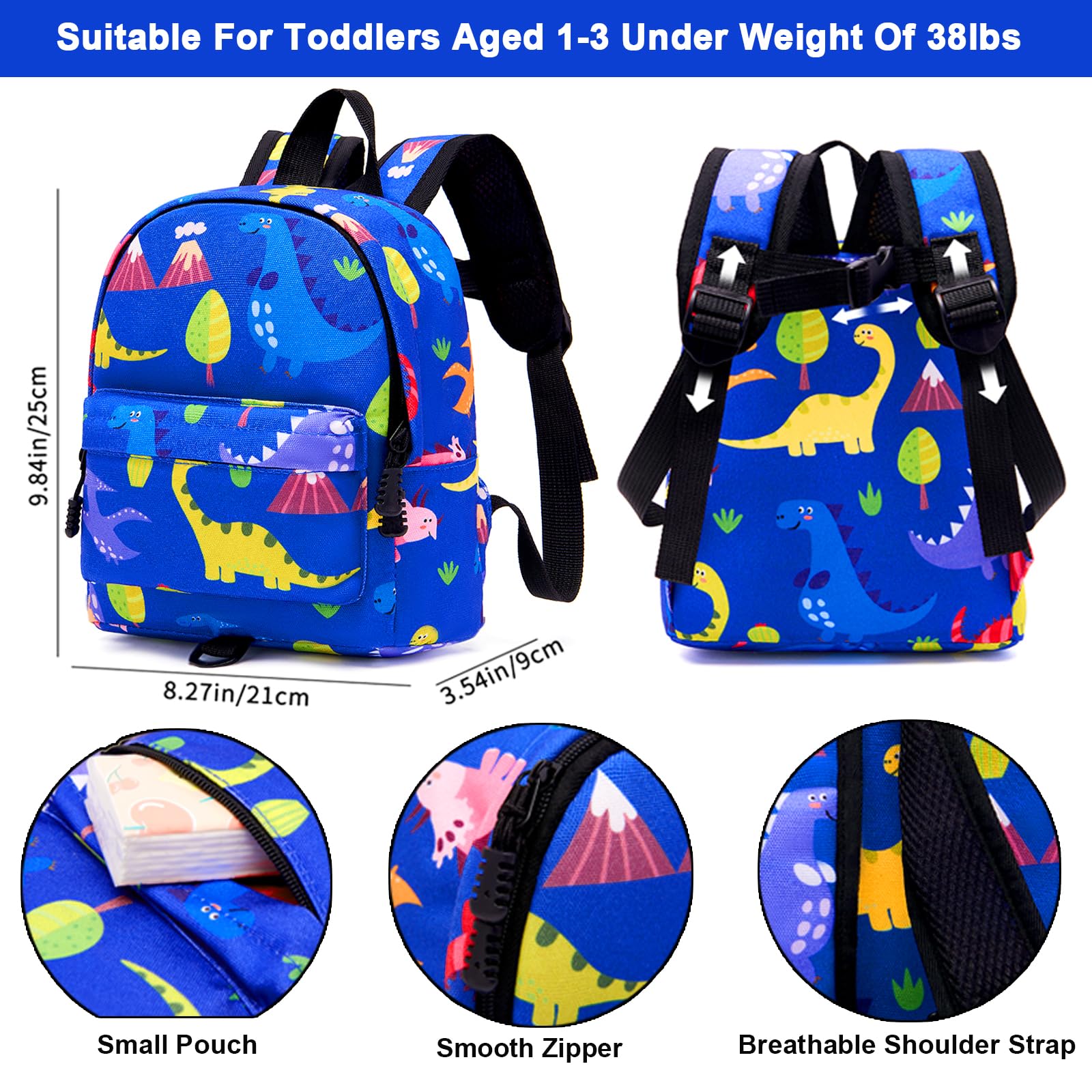 **Accmor Anti-Lost Toddler Harness Backpack with Leash - Cute Dinosaur Design for Boys & Girls, Adjustable Wrist Strap for Safety, Perfect for Walking, Shopping & Travel (Blue)**