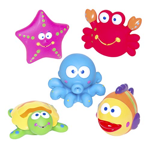 Elegant Baby Bath Toys Set - Rubber Water Squirtie Toys for Toddlers (Octopus & Crab Sea Animals) in Vinyl Gift Bag | Fun Sensory Bath Time Play for Infants & Kids | Perfect for Bathtub, Pool & Beach Water Play