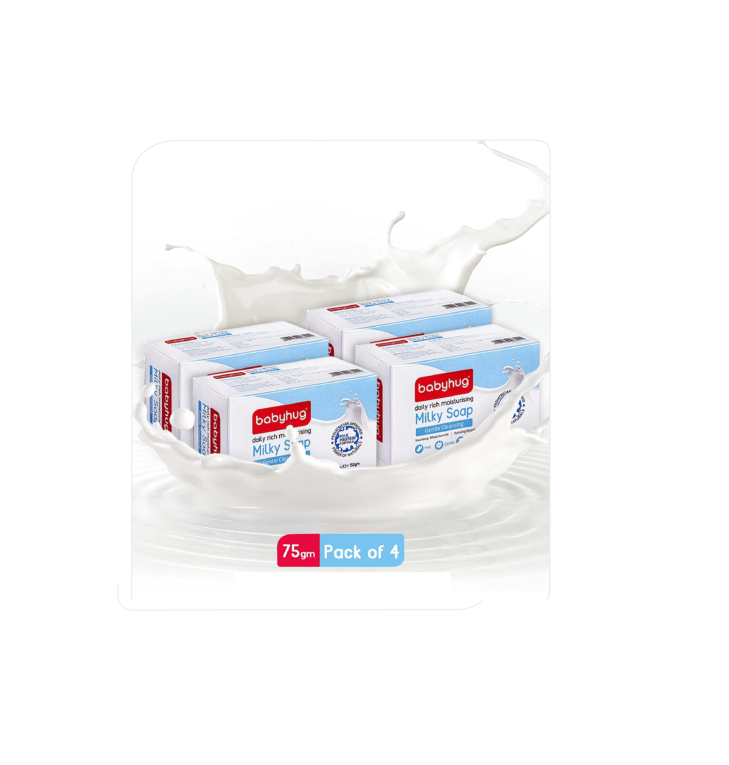 Babyhug Milk Protein Formula Daily Rich Moisturizing Soap - 75g (Pack of 4) | Gentle Cleansing for Baby's Delicate Skin | Perfect for Newborns & Sensitive Skin Care