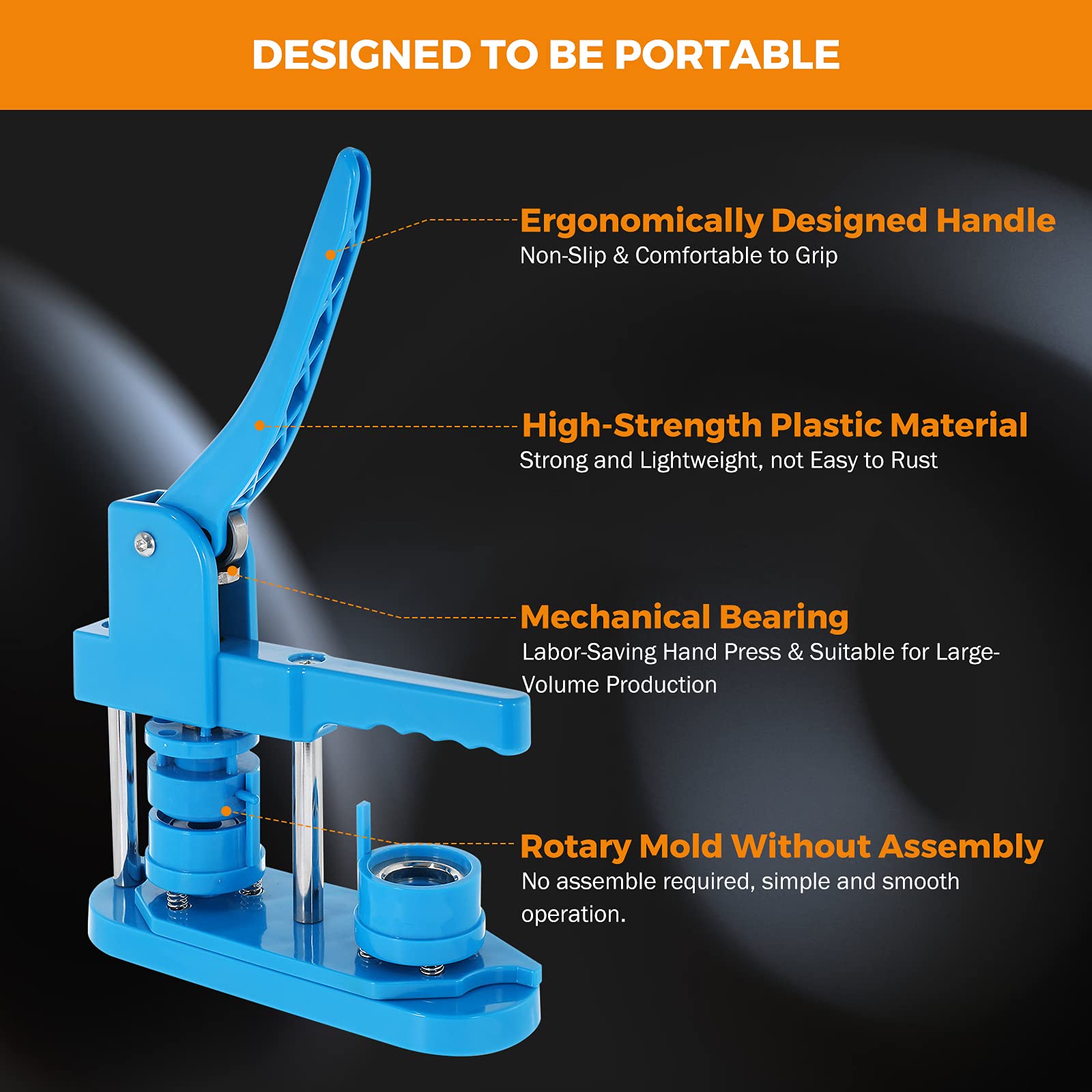 BEAMNOVA 32mm (1.26 Inch) Round Button Maker Machine Kit with 200 Button Parts - Rotary Style DIY Pin Badge Press for Crafts, Events & Promotions (Blue) - Perfect for Custom Pins, Fundraisers, School Projects & Business Branding