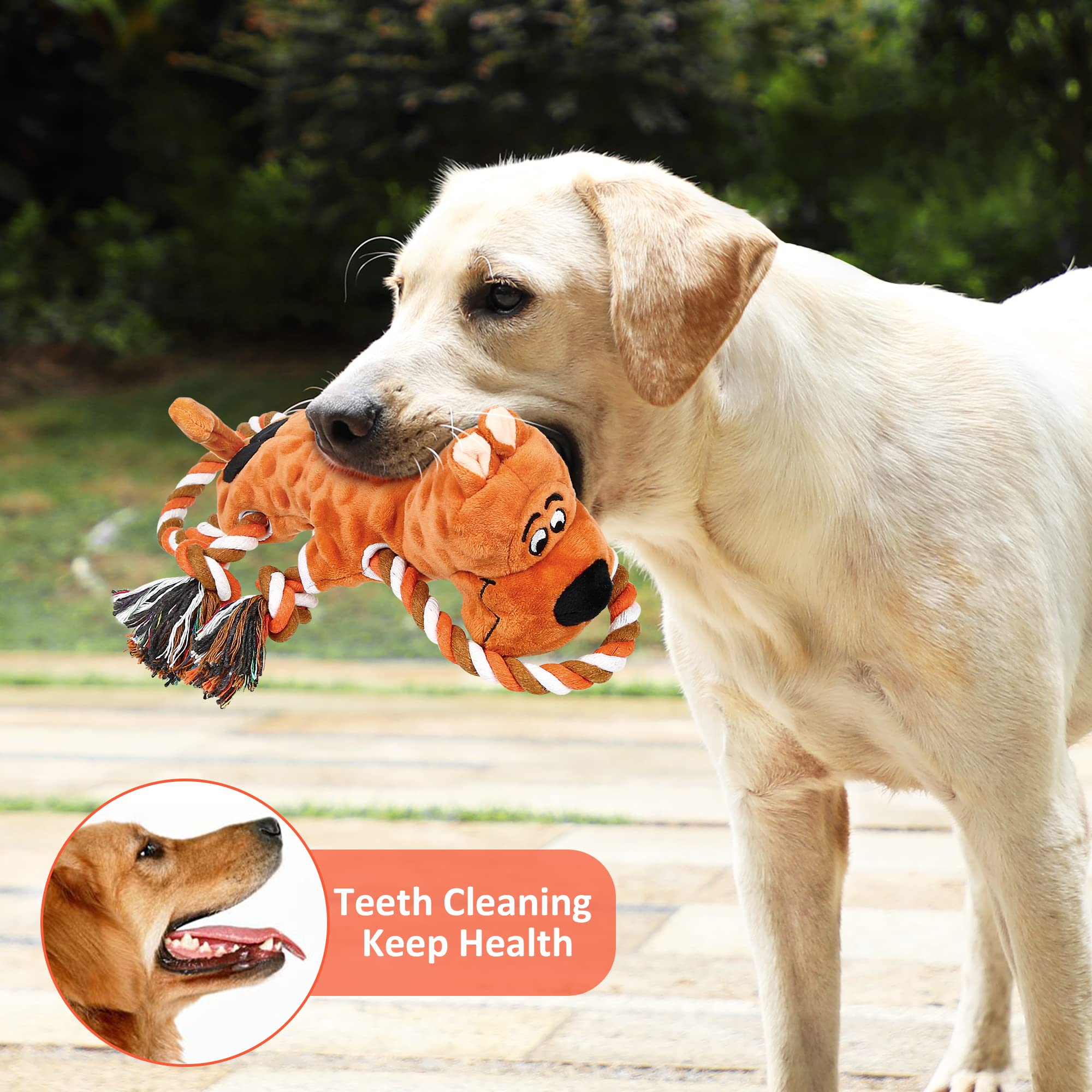 IOKHEIRA Squeaky Dog Toys for Large Breeds - Plush Cotton Chew Toy with Built-in Squeaker for Teeth Cleaning & Play - Perfect for Tug of War, Boredom Relief & Interactive Playtime at Home or Outdoors