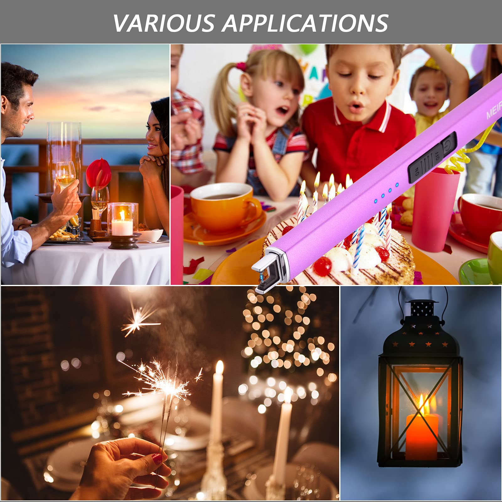 Rechargeable USB Electric Arc Lighter - Windproof Flameless Candle Lighter for Camping, BBQ, Birthday & Gifts (Purple) | Perfect for Women, Mom, Wife & Men | Great for Home, Outdoor & Special Occasions