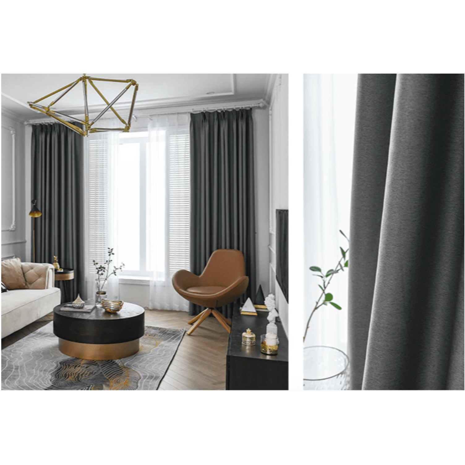 Rémy Blackout Double Sided Plain Linen Thermal Insulated Curtains - Dark Gray | Energy Efficient Window Treatment for Bedroom & Living Room