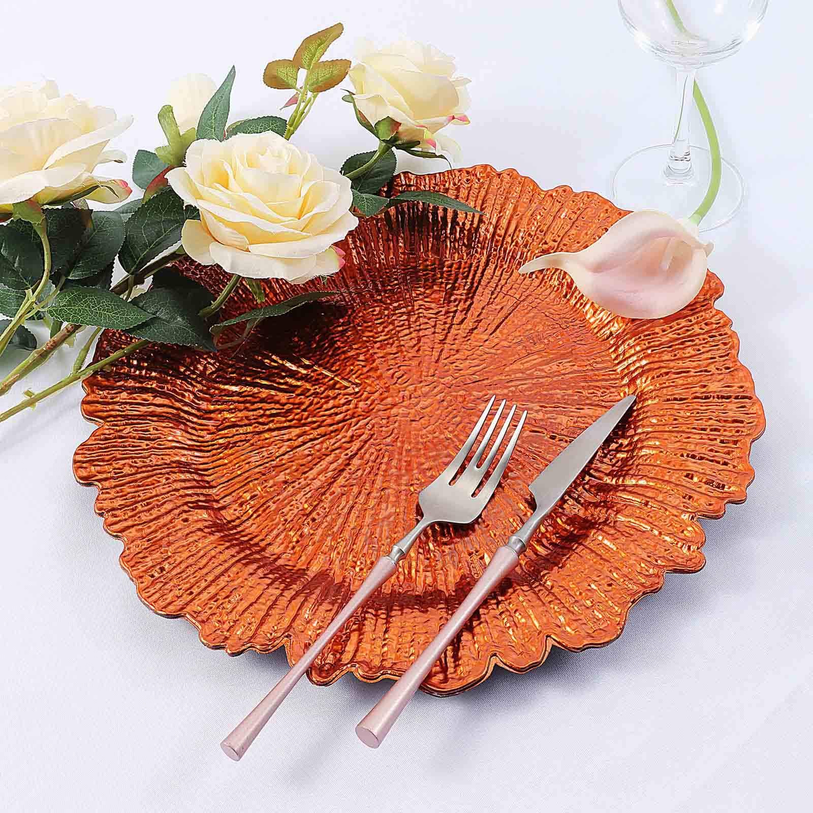 Tiger Chef Orange Reef Charger Plates - Elegant 12-Inch Round Decorative Plate Chargers for Weddings, Parties & Formal Dining (Set of 6) - Perfect for Table Settings, Buffet Displays & Special Events