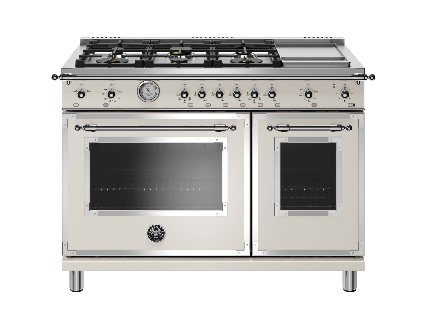 Bertazzoni HERT486GGASAVT 48 Inch Professional Gas Range with 6 Brass Burners & Griddle in Avorio - Perfect for Home Chefs & Commercial Kitchens