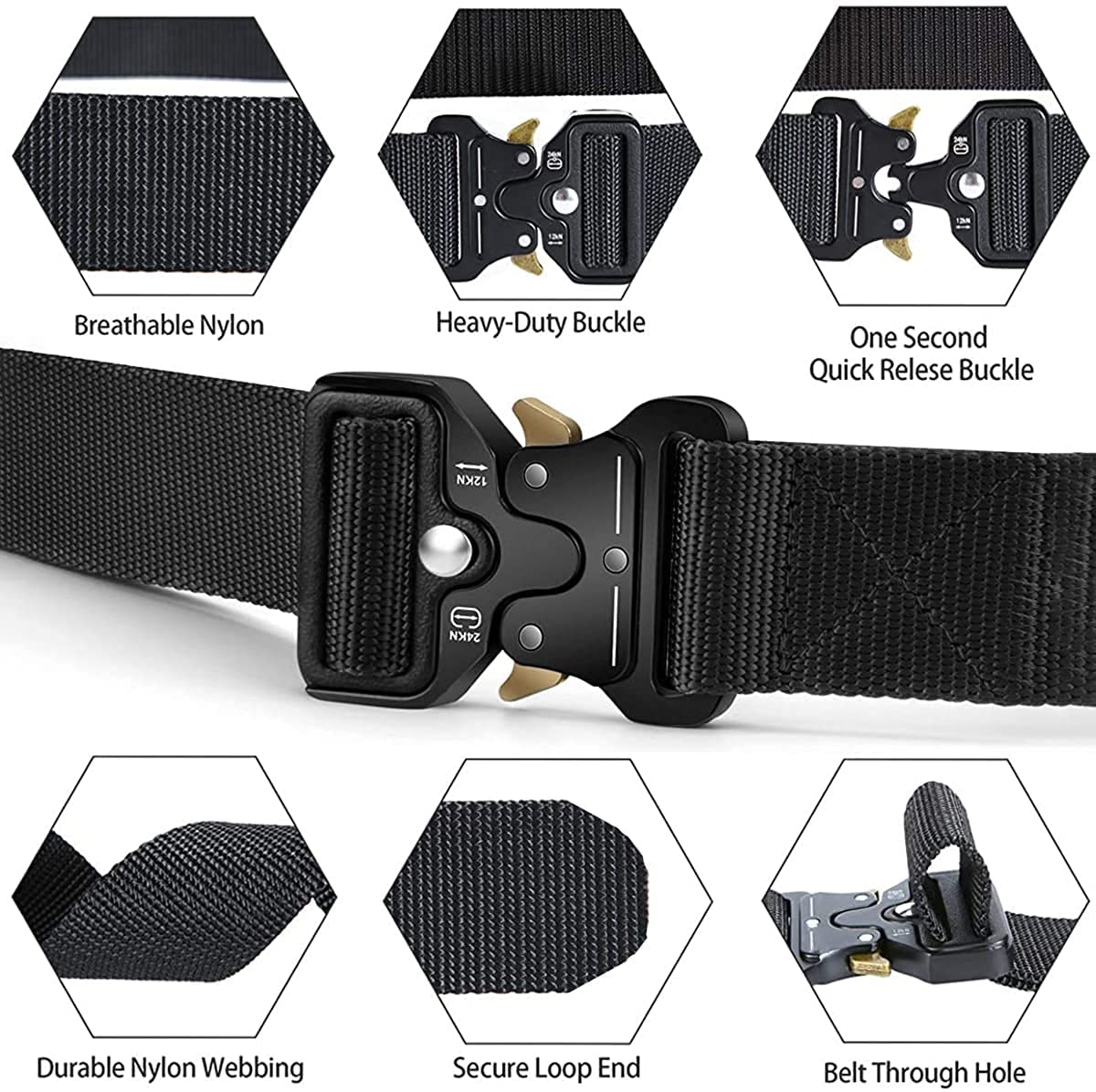 MOZETO Tactical Belt for Men - Heavy Duty Military Web Belt with Quick Release Metal Buckle - Perfect for Work, Hiking, Outdoor Adventures & Concealed Carry