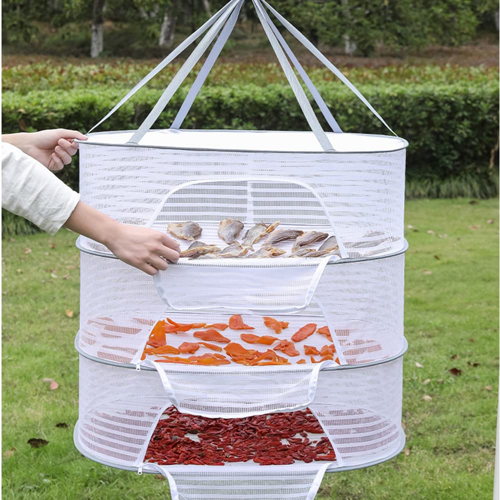 3-Tier Foldable Hanging Mesh Herb Drying Rack for Plants, Flowers, Vegetables & Fish - Perfect for Kitchen, Garden, Hydroponics & Laundry Use