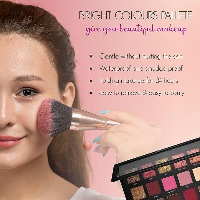KAARM 18-Color Rose Gold Eyeshadow Palette with Makeup Brushes Set - Long-Lasting Pigmented Shades for Day & Night Makeup Looks