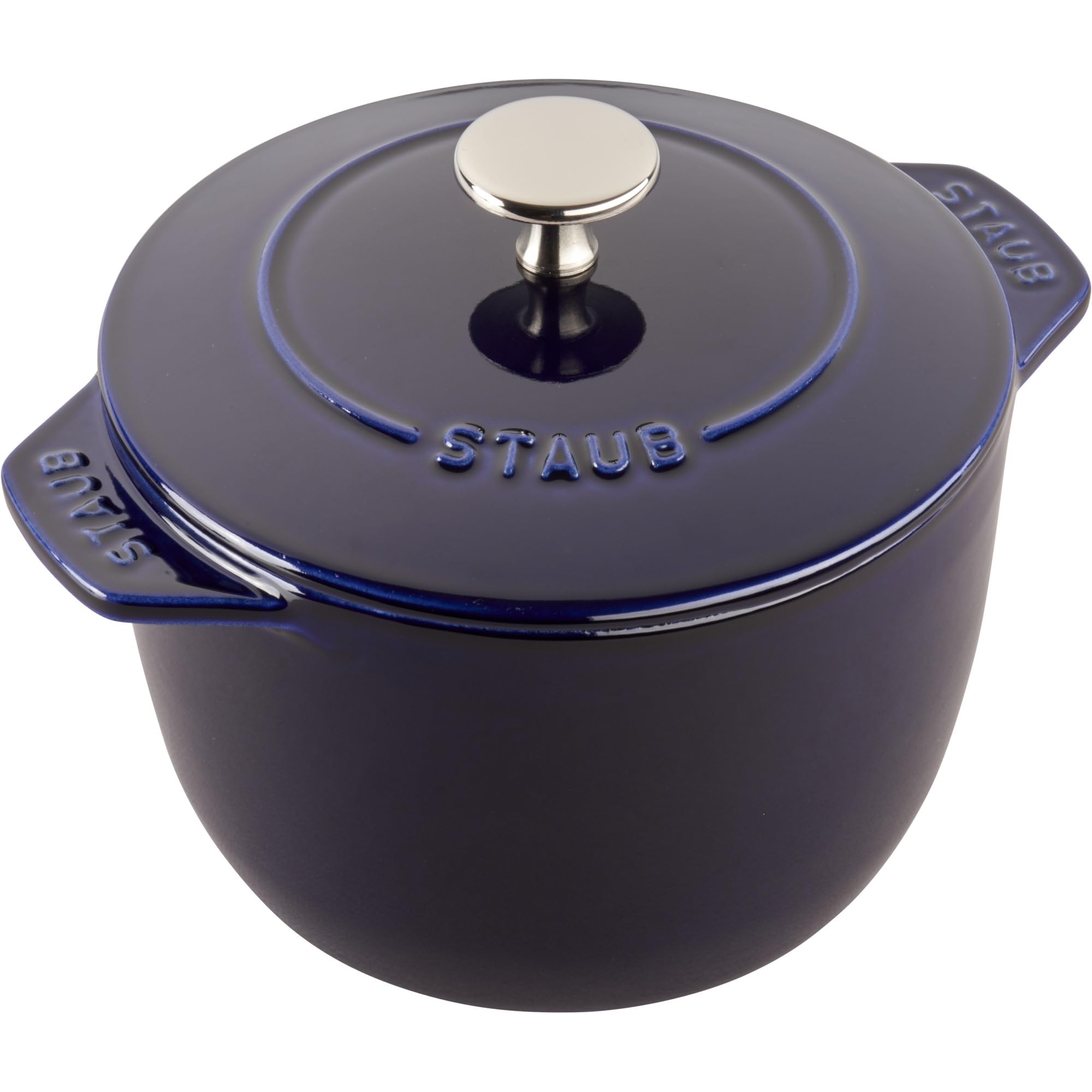 Premium Staub Cast Iron 1.5-Quart Petite French Oven - Authentic Dark Blue Enameled Dutch Oven, Made in France | Perfect for Soups, Stews, Baking & Slow Cooking