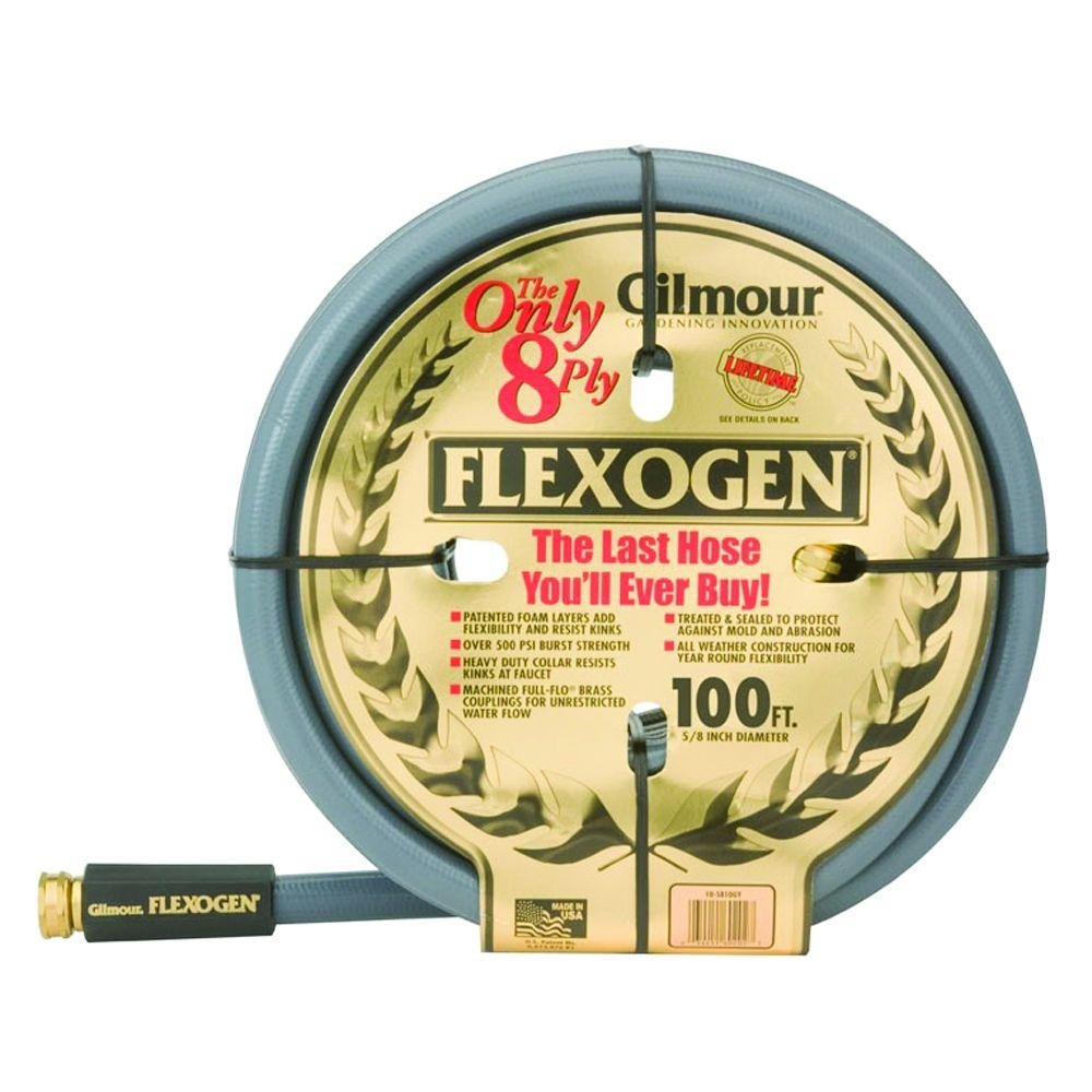 Gilmour 105810GY 5/8 Inch x 100 Feet Flexogen Heavy Duty Garden Hose - Perfect for Watering Lawns, Washing Cars, and Outdoor Cleaning