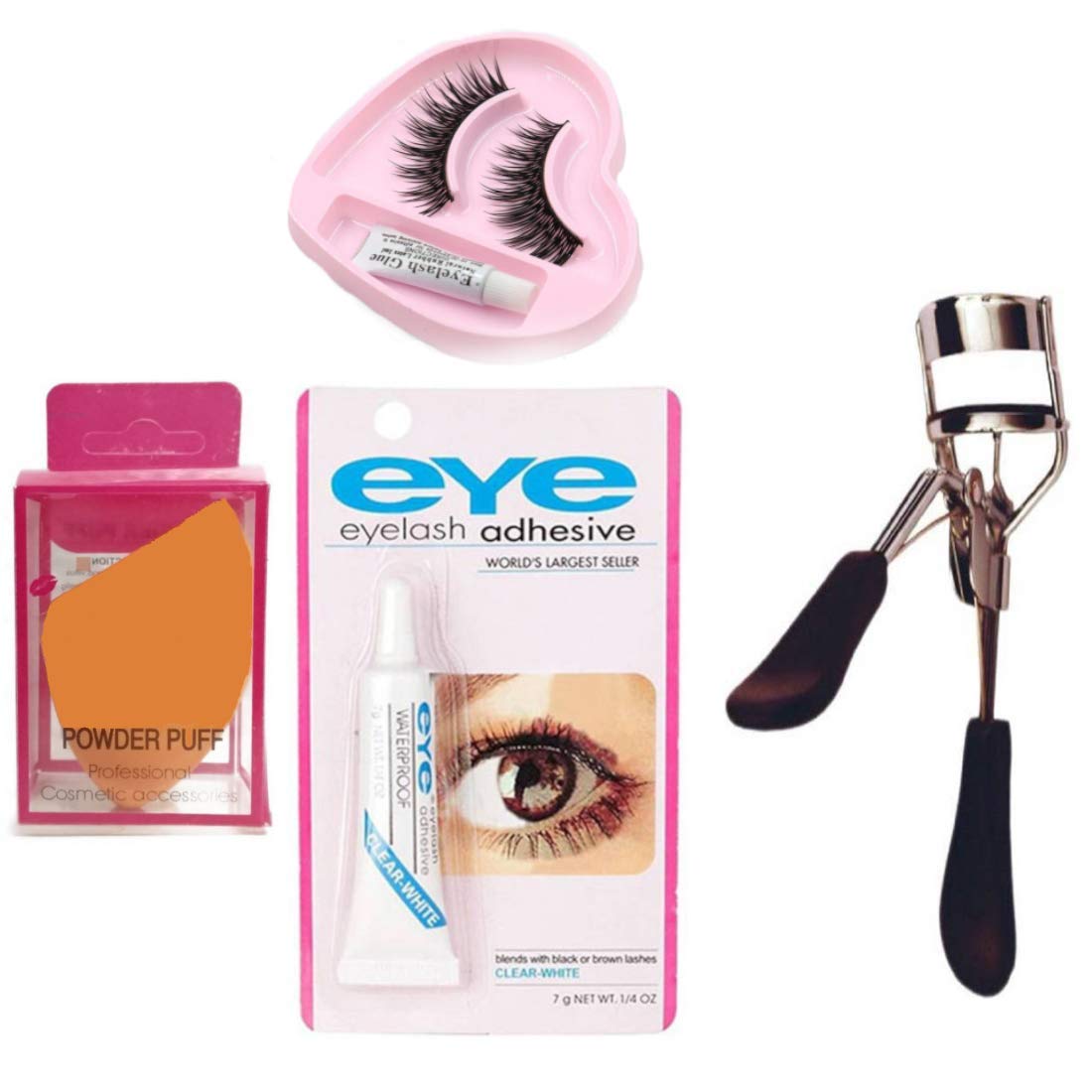 BINGEABLE Makeup Powder Sponge & Puff Set with Natural False Eyelashes, Eyelash Glue, and Curler - Soft Beauty Blender for Flawless Foundation Application (Color May Vary) - Perfect for Daily Makeup, Professional Salon Use, and Special Occasions