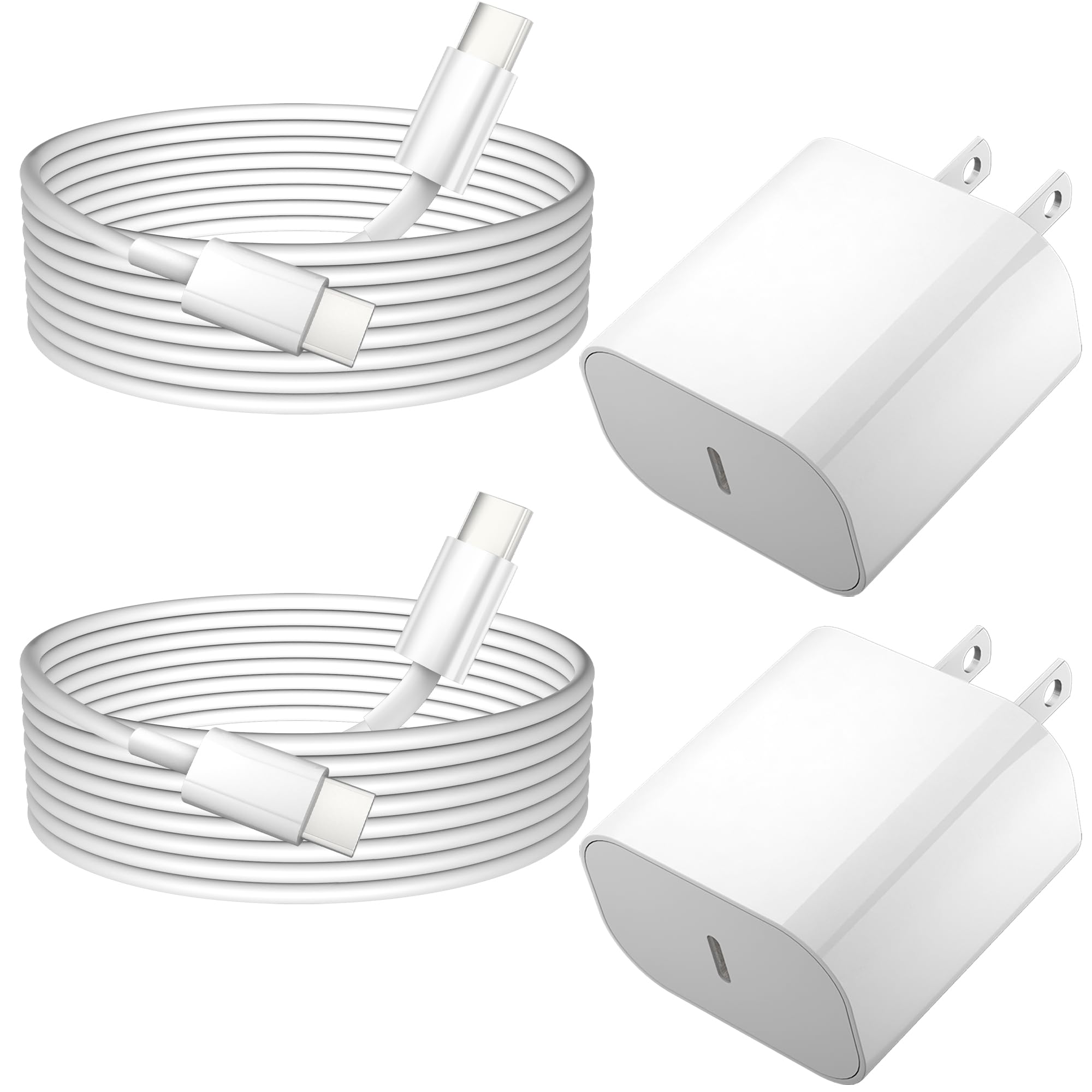 2-Pack 20W USB C Fast Charger Block with 6FT USB C to C Cable - Compatible with iPhone 16/16 Pro/16 Pro Max/15/15 Pro/15 Plus, iPad Pro 12.9/11, iPad Air 5/4, iPad Mini 6 - Fast Charging for Home, Office & Travel