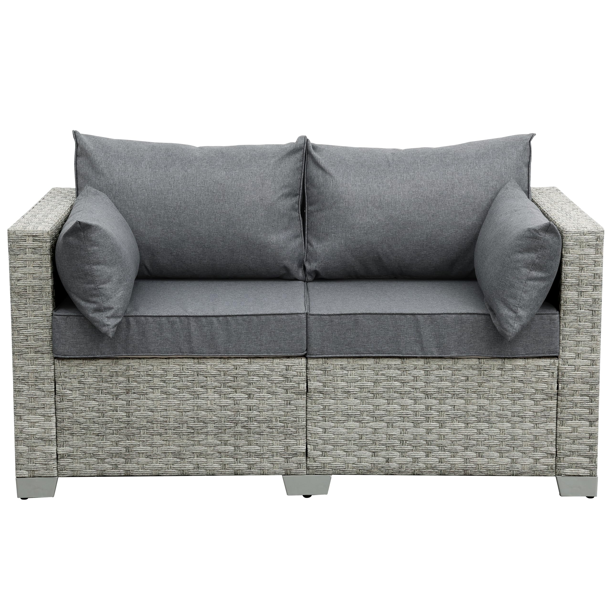WAROOM Outdoor Patio Loveseat - PE Rattan 2-Seater Wicker Sofa with Gray Cushion, Deep Seating Small Couch for Garden, Balcony & Backyard Relaxation