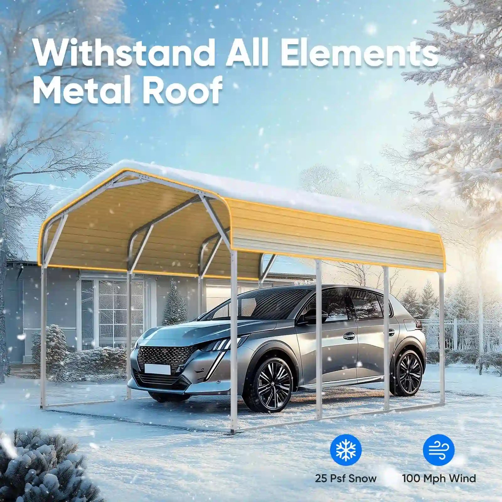 Heavy Duty Metal Roof Car Canopy - White | Durable Outdoor Shelter for Cars, Trucks, RVs & Vehicles | Perfect for Parking, Camping & Outdoor Protection