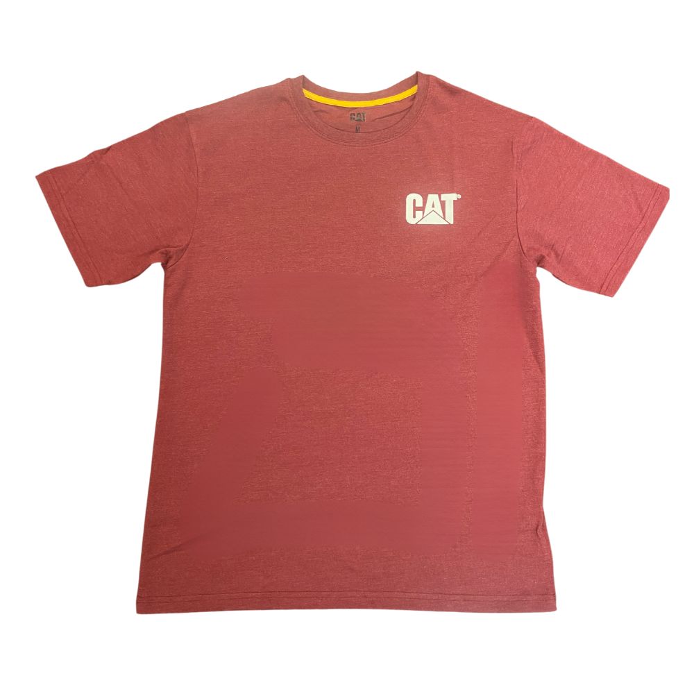 CAT Short Sleeve Logo Work T-Shirt for Men - Heather Red (7010045) | Durable Cotton Tee for Construction, Outdoor Work & Casual Wear