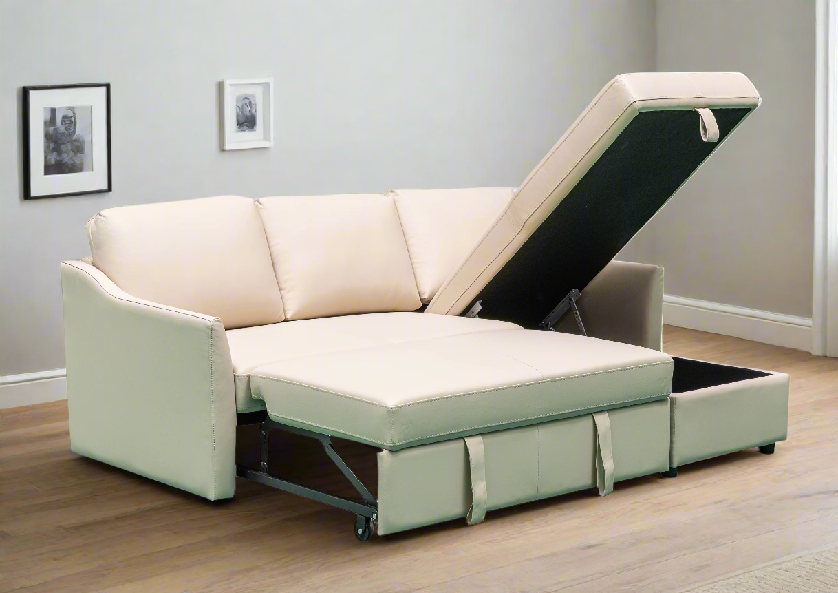 Gio Italia Merax L-Shaped Leather Full XL Sectional Sleeper Sofa with Storage Chaise - Modern Living Room Furniture for Small Spaces & Home Theater