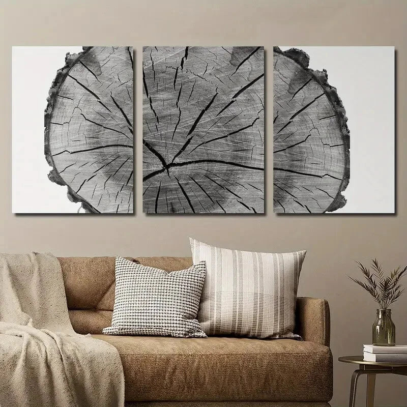 3-Piece Abstract Black and White Tree Stump Metal Wall Art - Ready to Hang Modern Home Decor for Living Room, Bedroom & Office